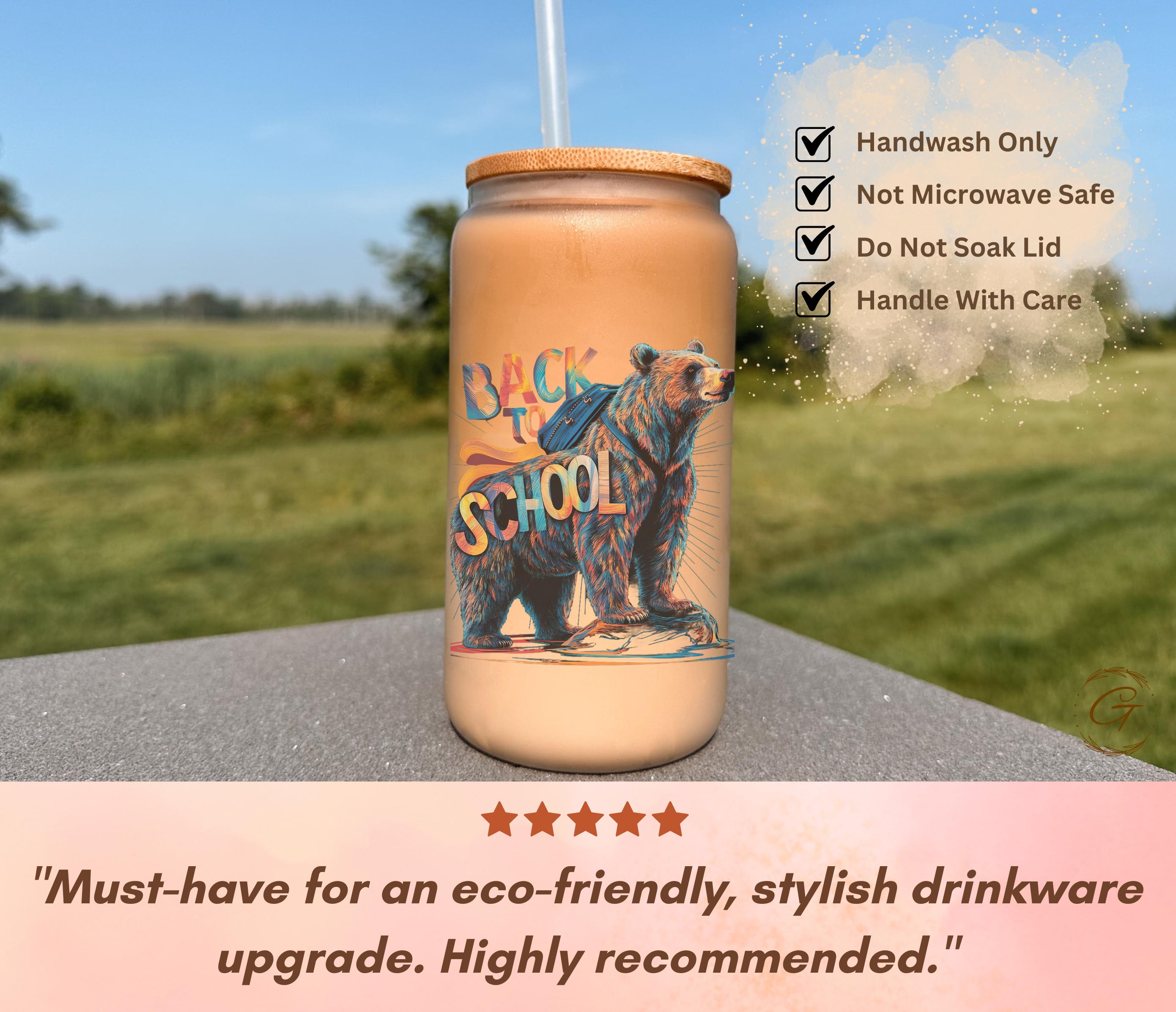 Back to School with Bear Design Frosted Glass Cup