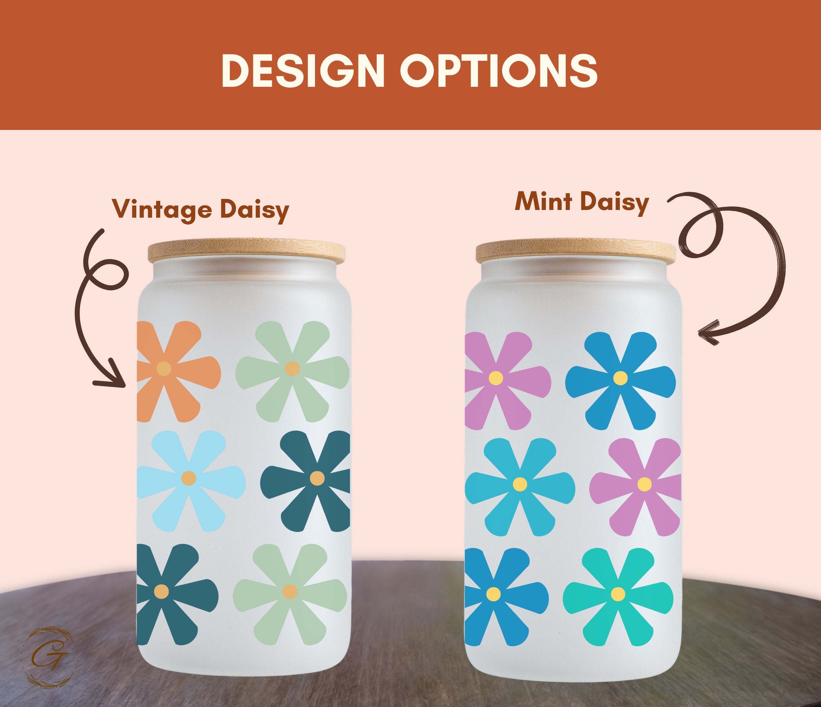 Daisy Flowers Frosted Libbey Glass 16oz Floral Print Iced Coffee Glass, Perfect for Summer Beverage, Birthday Gift for Her, Best Friend Gift