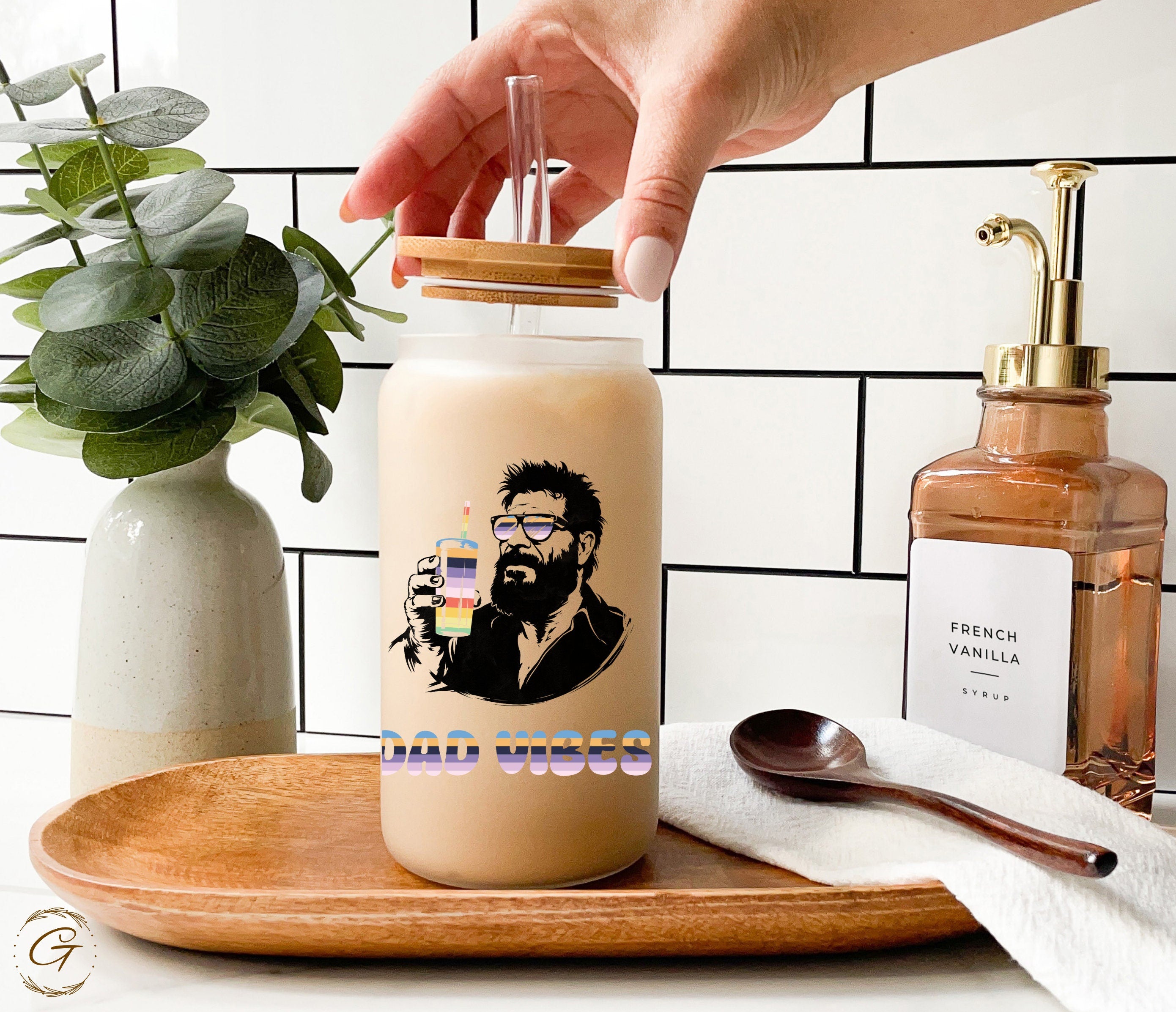 Dad Vibes Frosted Glass Cup, Perfect Father's Day Gift Father Drinkware Birthday Gift For Him New Dad Tumbler Father's day mug