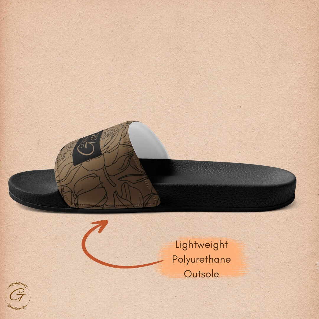 Floral Design Black and Brown Men's Slides