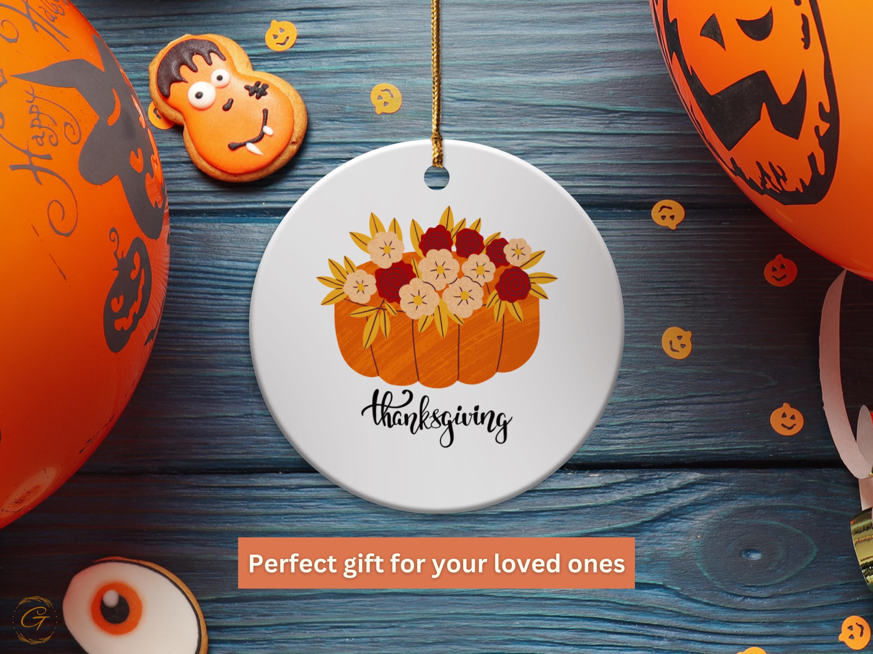 Thanksgiving Pumpkin with Flowers Ornament, Fall Season Keepsake, Handmade Holiday Decor, Perfect Thanksgiving Celebration, Holiday Keepsake