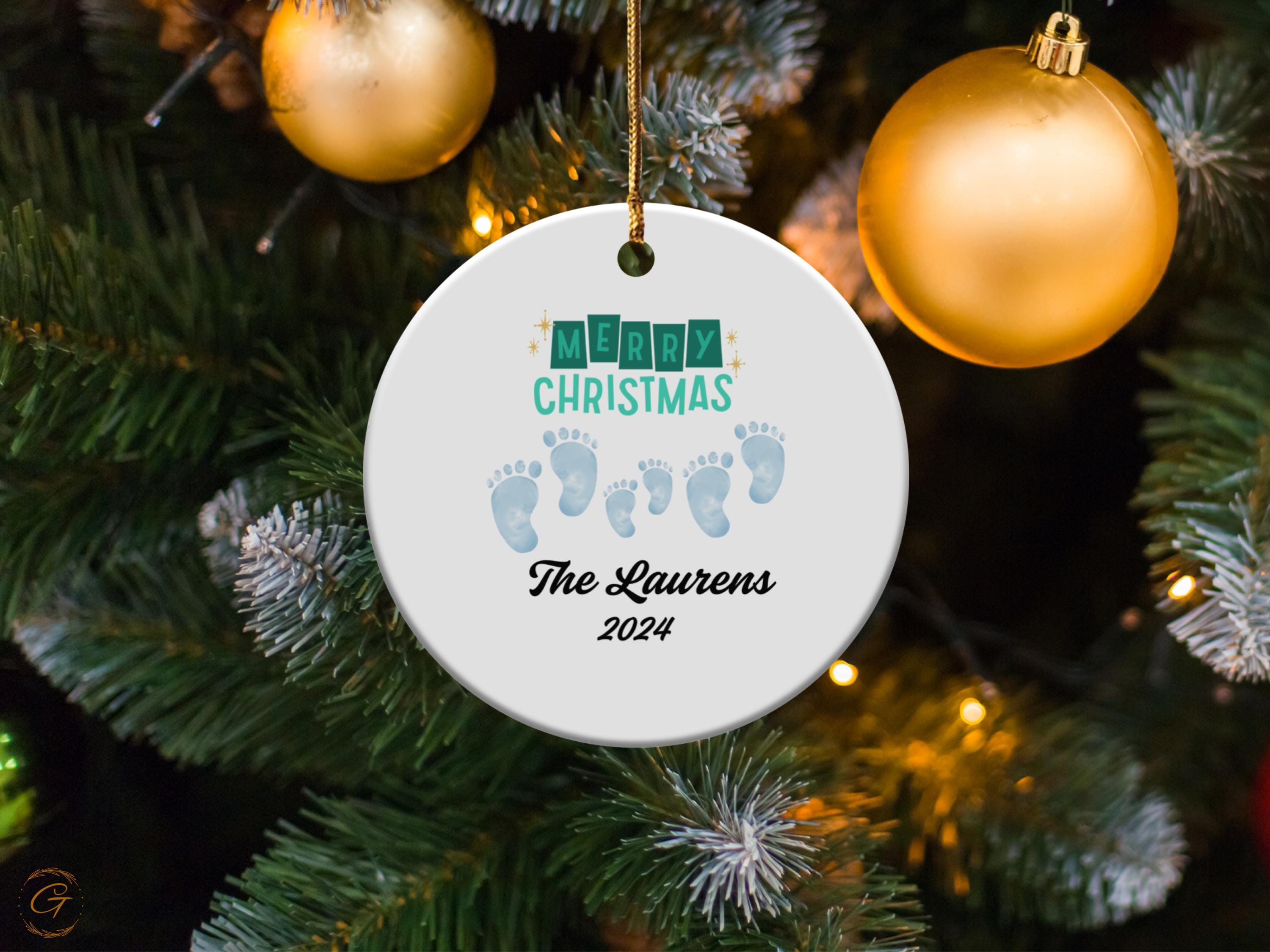 Personalized Family Ornament, Custom Family Christmas Decoration, Holiday Keepsake Gift, Footprints Design, 2024 Ornament, Holiday Keepsakes