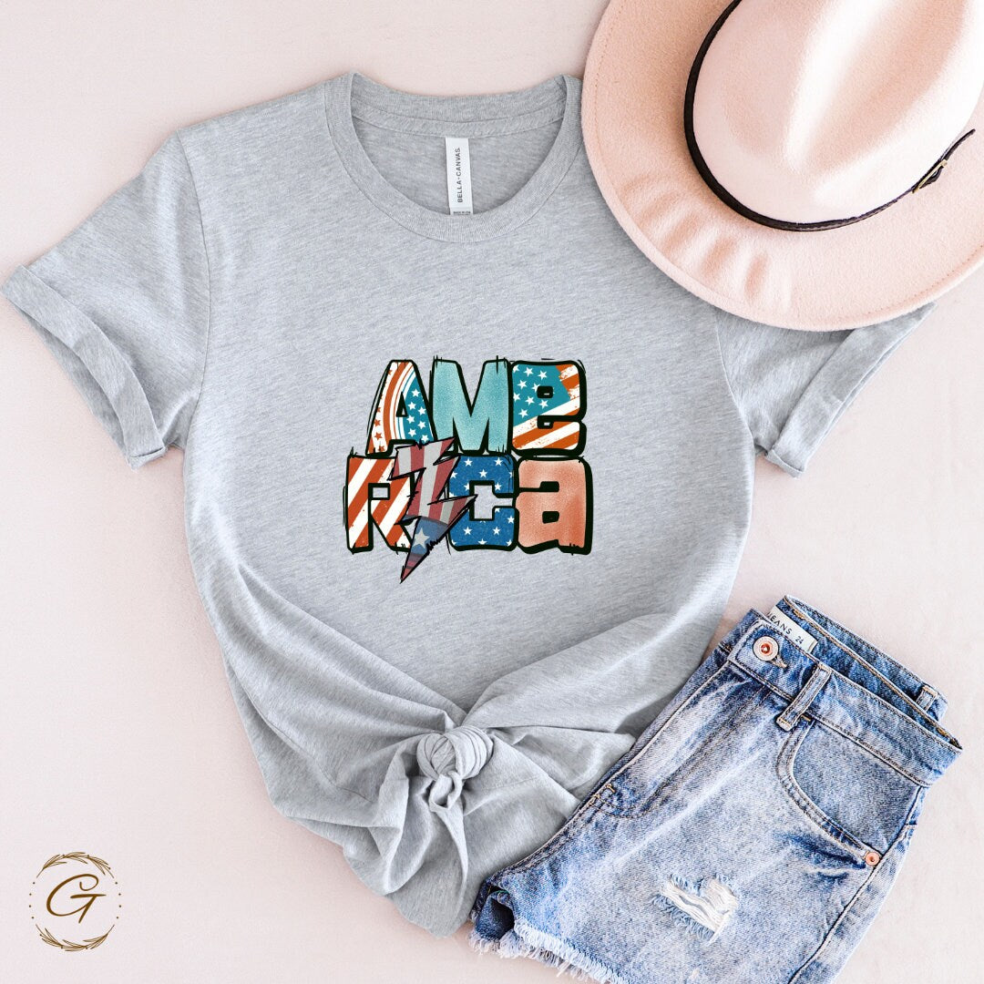 AMERICA T-Shirt Stylish Graphic Word Tee