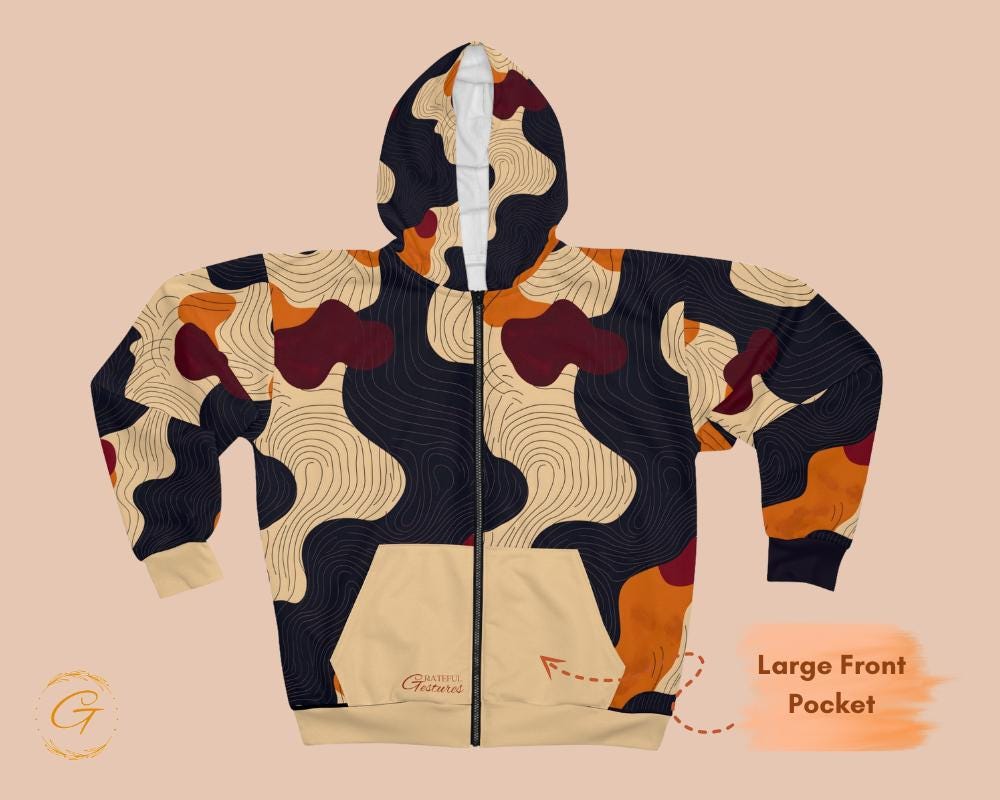 Wave Lines Design Unisex Zip Hoodie All-Over Print