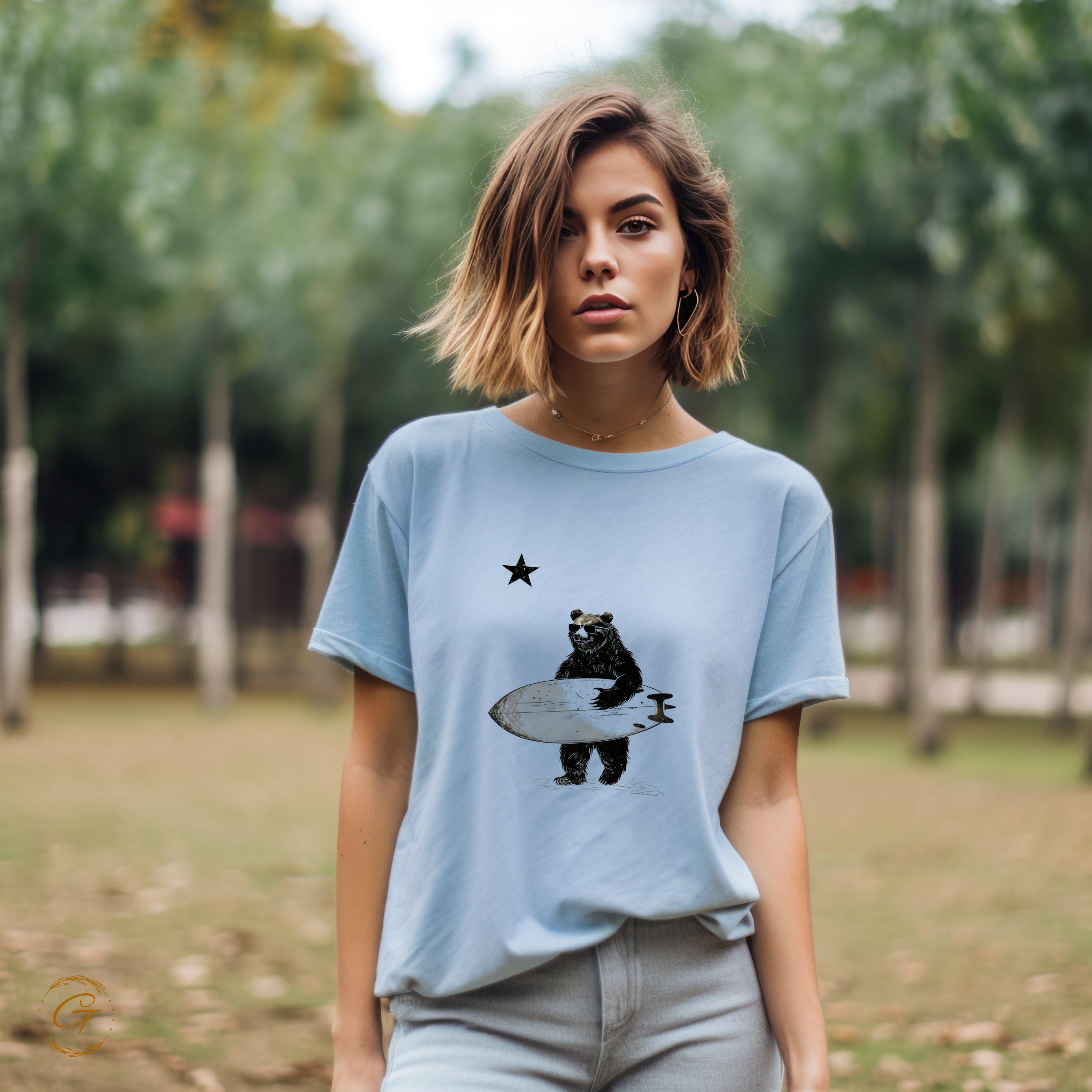Surfing Bear T-Shirt, Beach Bear Graphic Tee