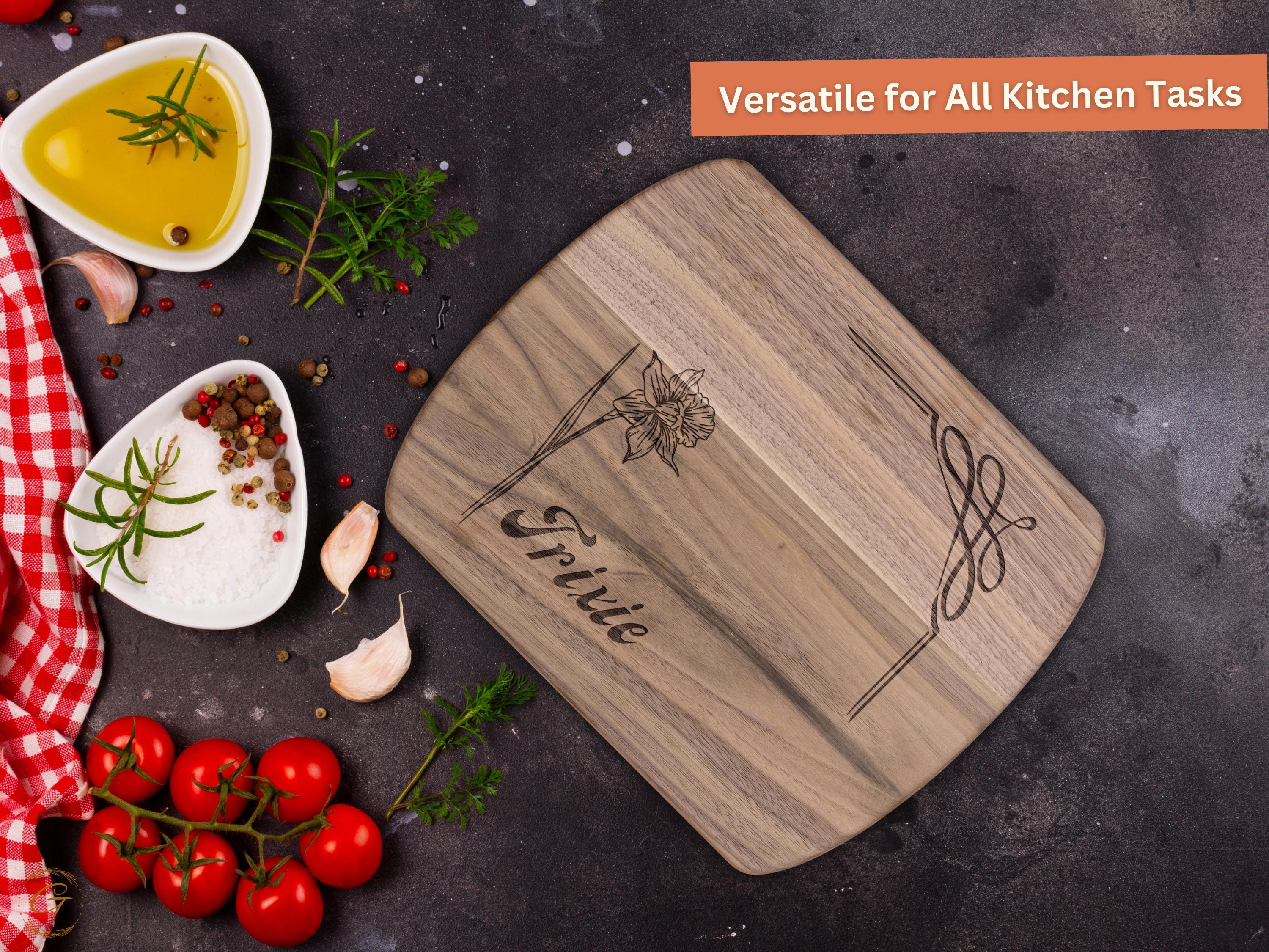 Personalized Cutting Board with Name & Daffodil Flower - March Birthday Gift