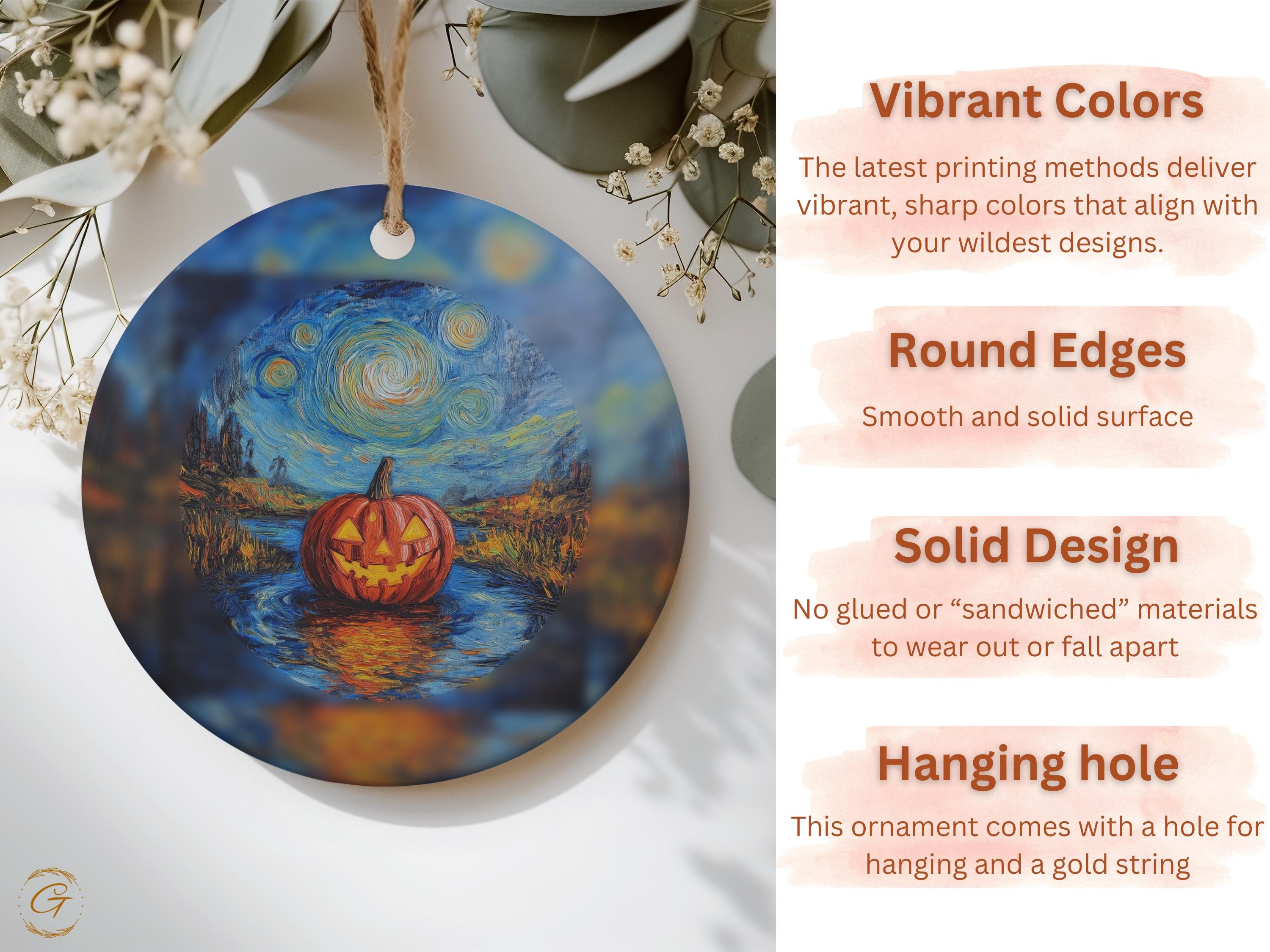 Halloween Pumpkin Ornament, Starry Night Design, Unique Holiday Decoration, Hand-painted Pumpkin Art Ornament Halloween Ornament Decoration