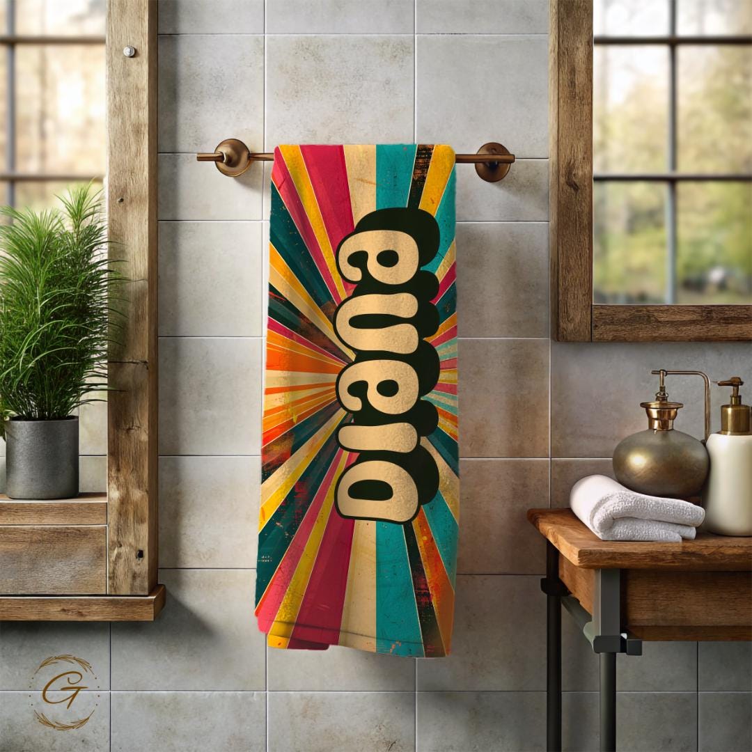 Vibrant Retro Groovy Design Beach Towel