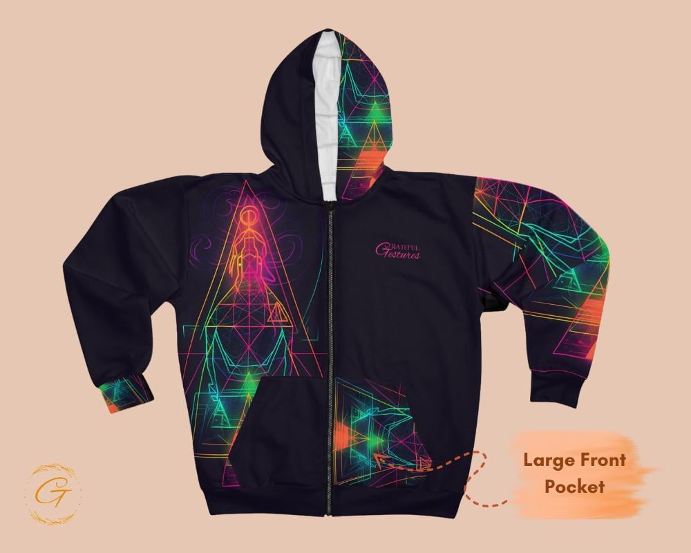 Neon Lines Zip Hoodie Vibrant All-Over Print
