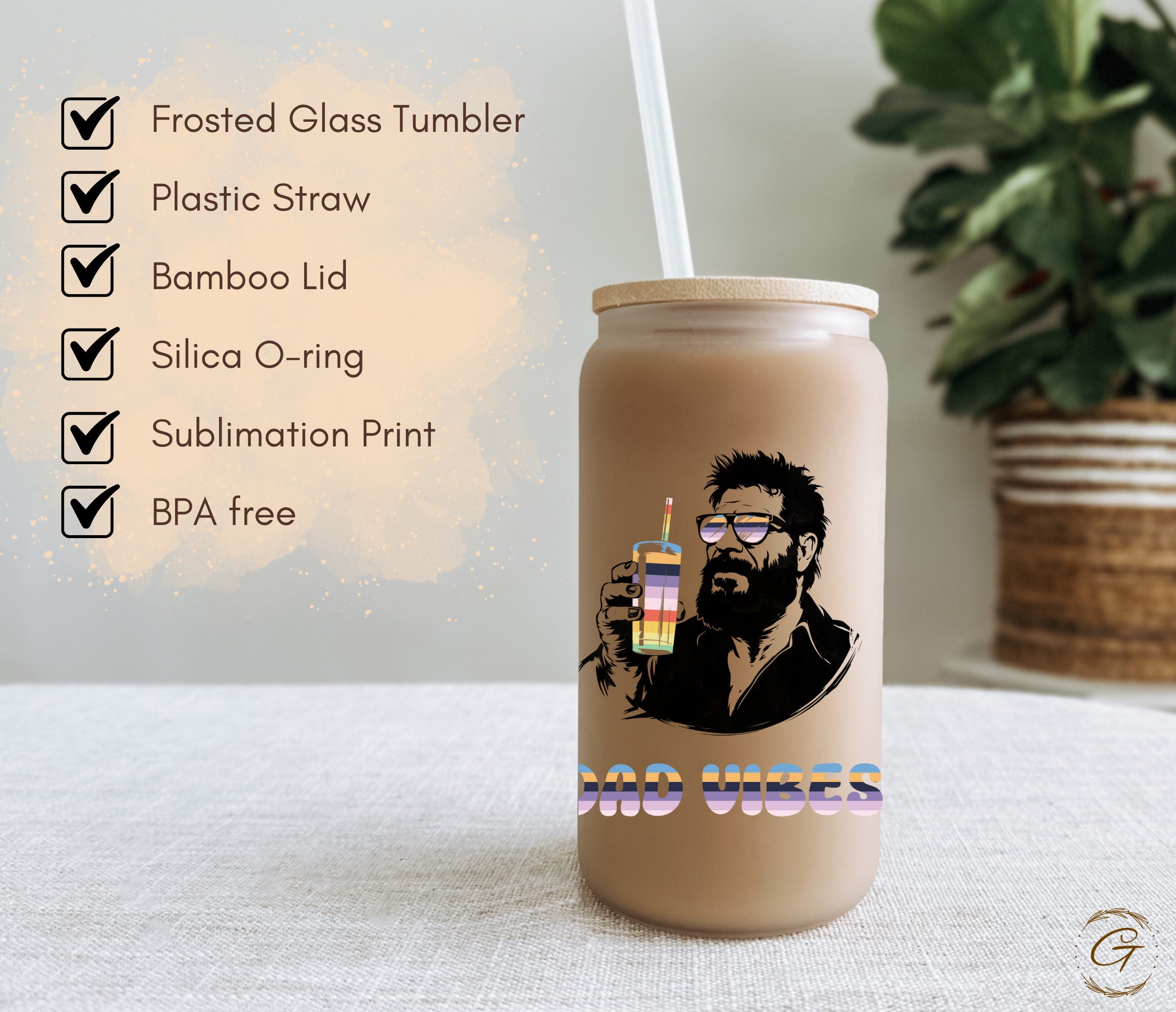Dad Vibes Frosted Glass Cup, Perfect Father's Day Gift Father Drinkware Birthday Gift For Him New Dad Tumbler Father's day mug