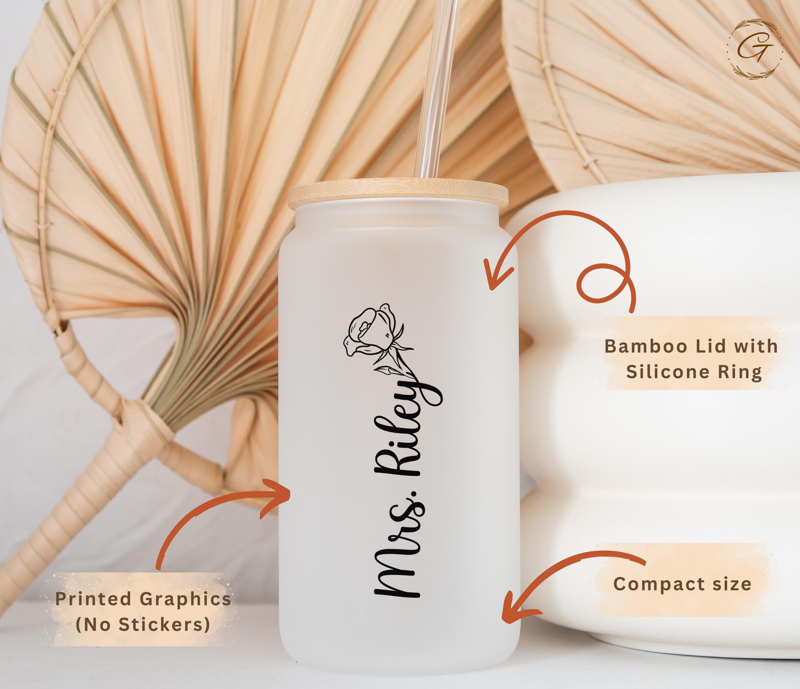 Personalized Flower Rose Design Frosted Glass Cup