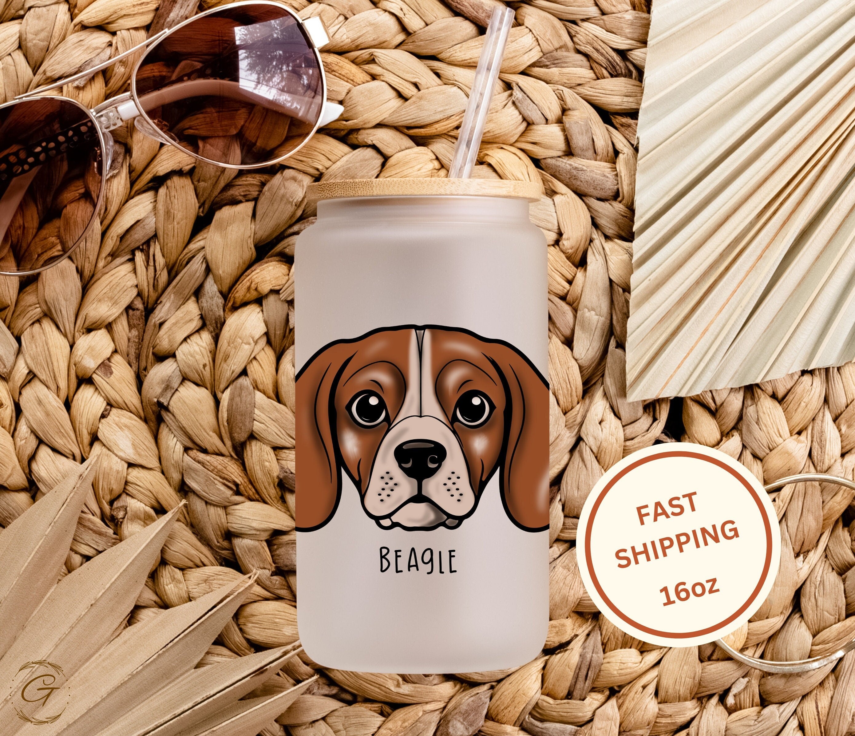 Beagle Dog Frosted Glass Cup