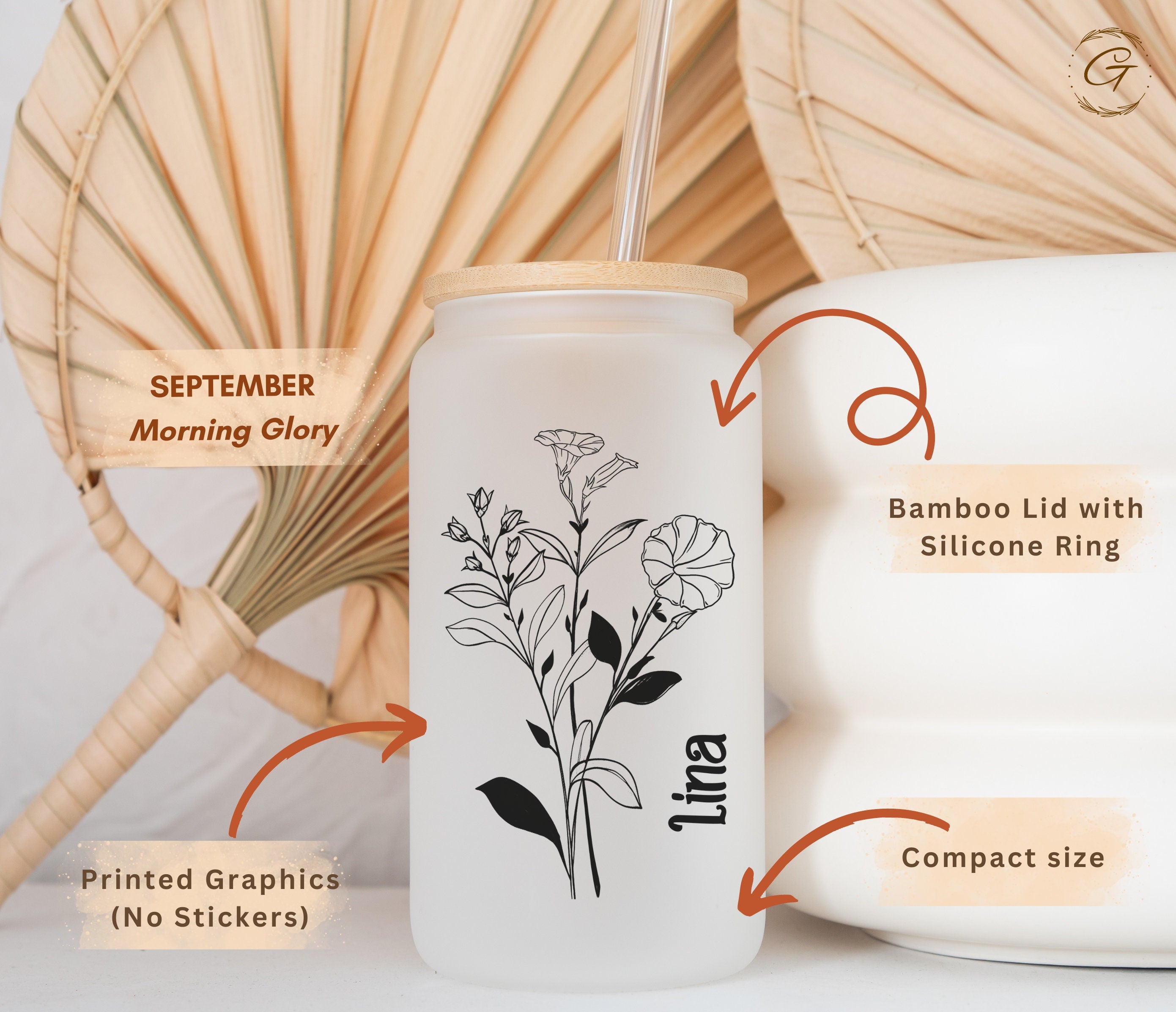 Personalized Birth Month Flowers Frosted Glass Cup Tumbler Custom Frosted Design Perfect Personalized Gift, Unique Keepsake Cup Ideal Gift