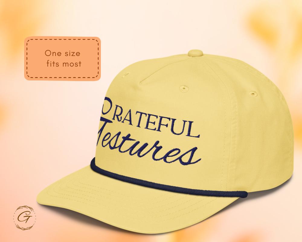Grateful Gesture Embroidered Navy Blue Golf Rope Cap