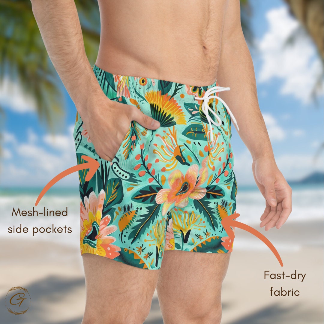 Bohemian Pastel Colors Swim Trunks, Vibrant AOP Design for Beachwear Ideal Summer Men's Gift Idea Perfect Beachwear, Unique Summer Beachwear