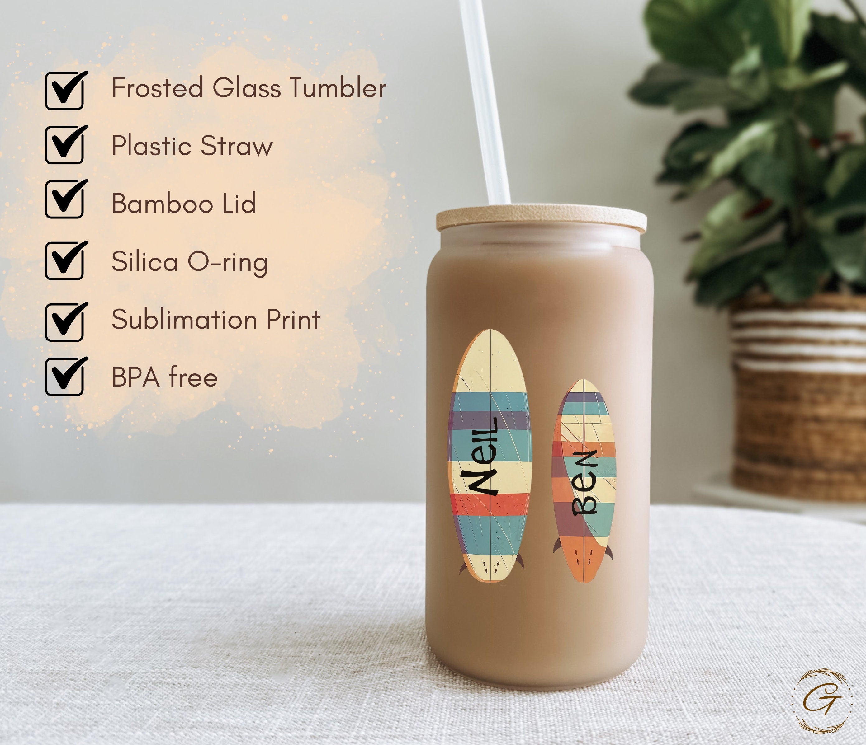 Surf Dad and Son Custom Frosted Glass Cup