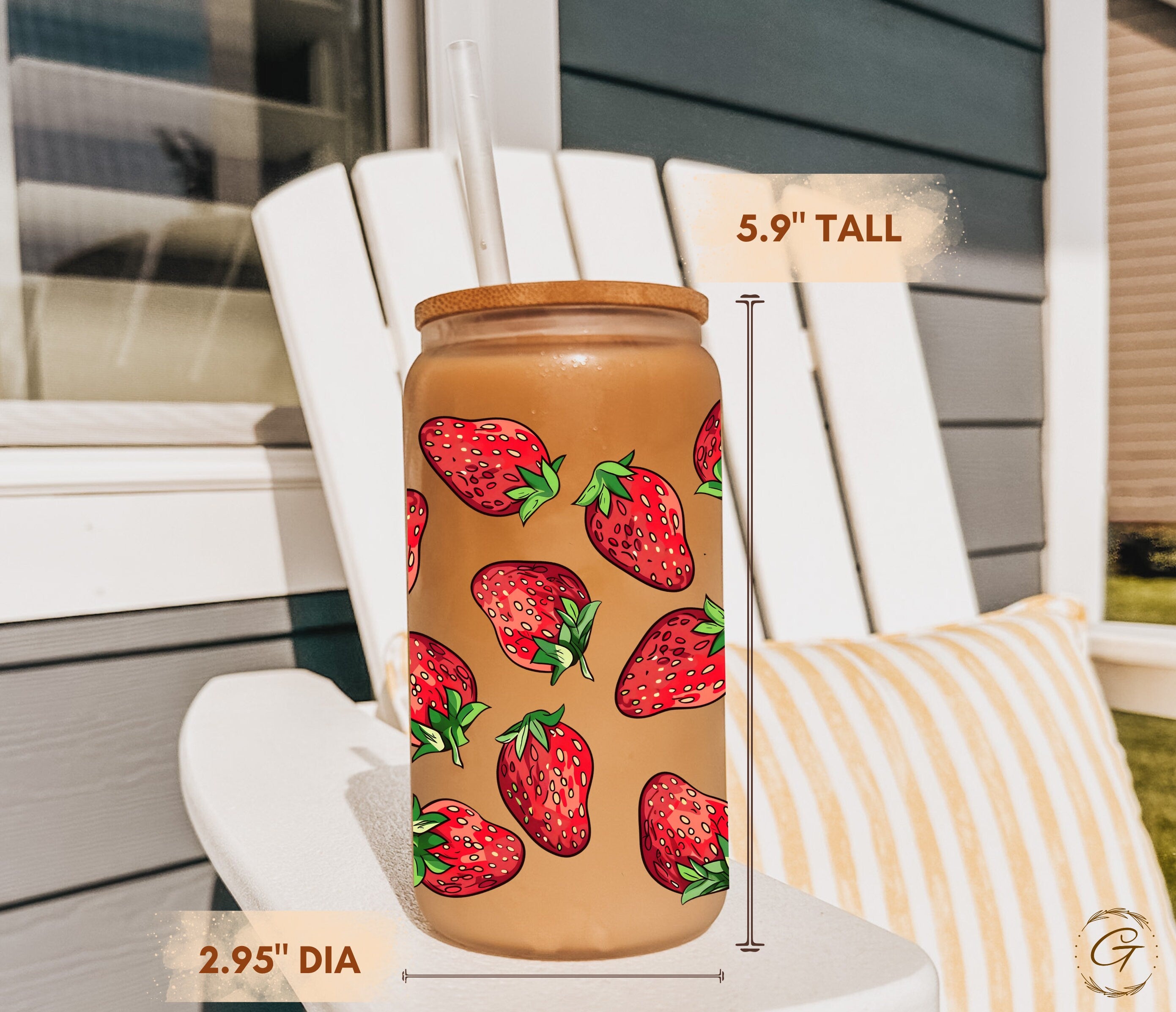 Strawberry Pattern Frosted Glass Libbey Cup