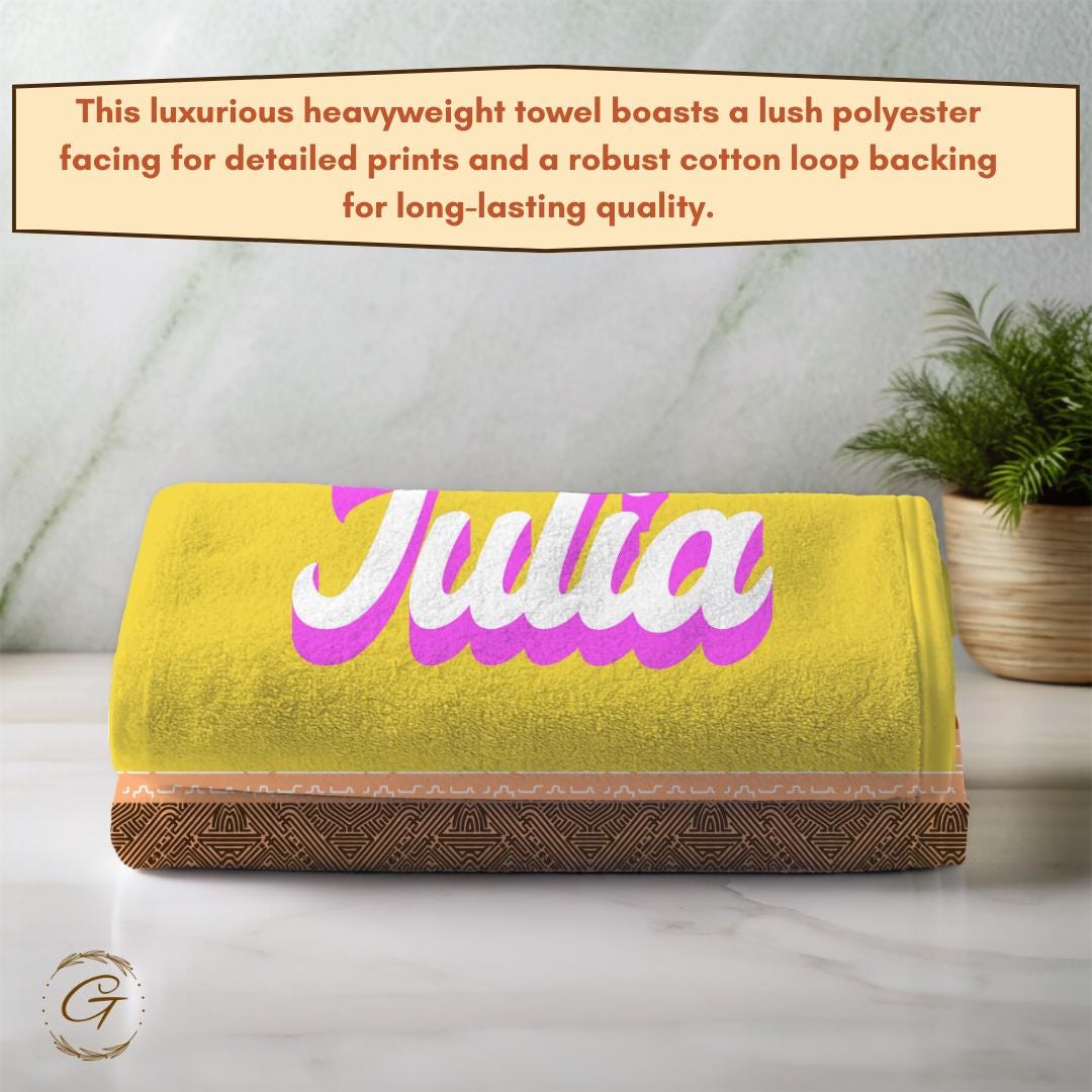 Bright Yellow Color Beach Towel with Custom Name