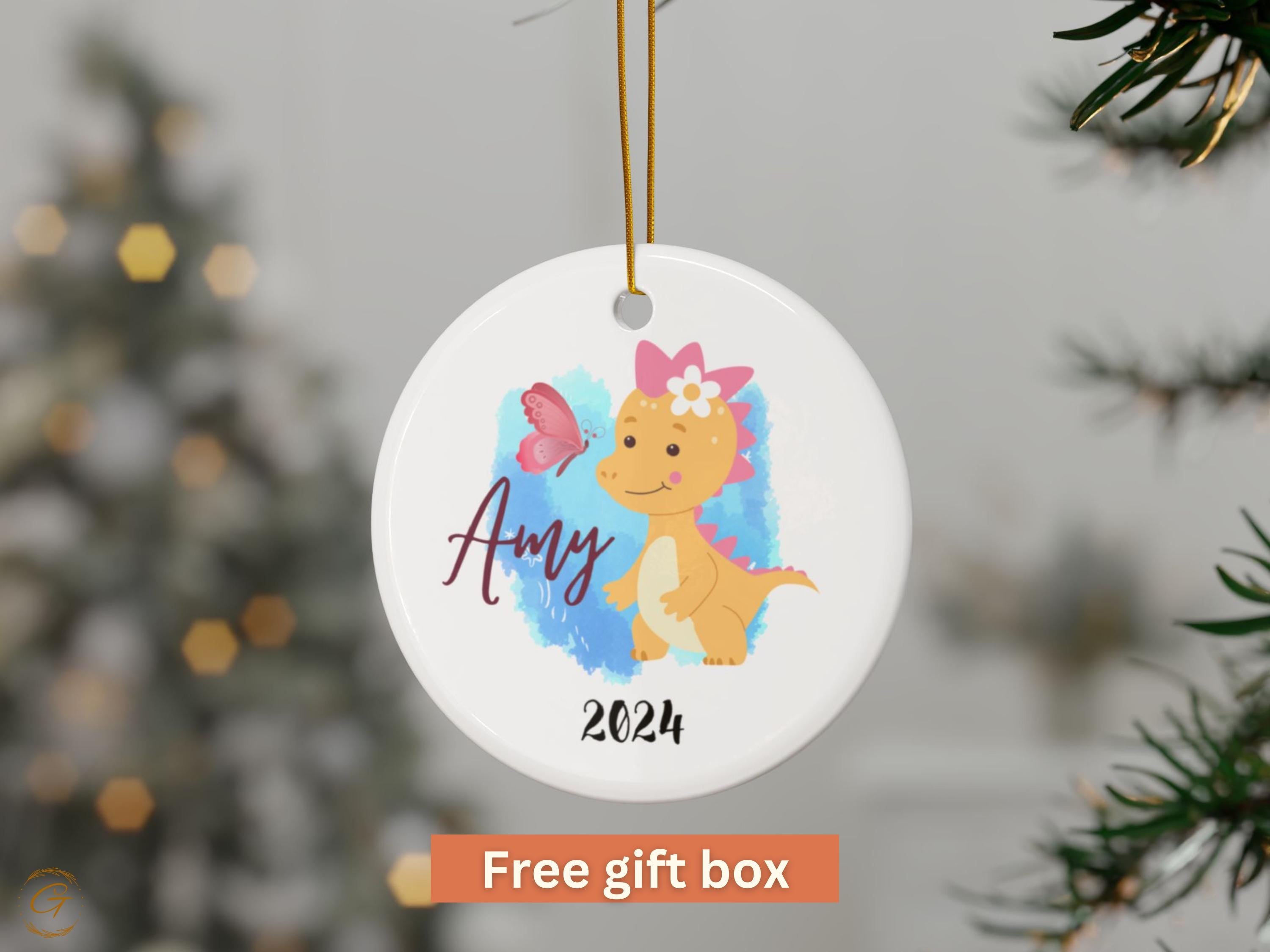 Personalized Cute Baby Dinosaur Ornament with Butterfly