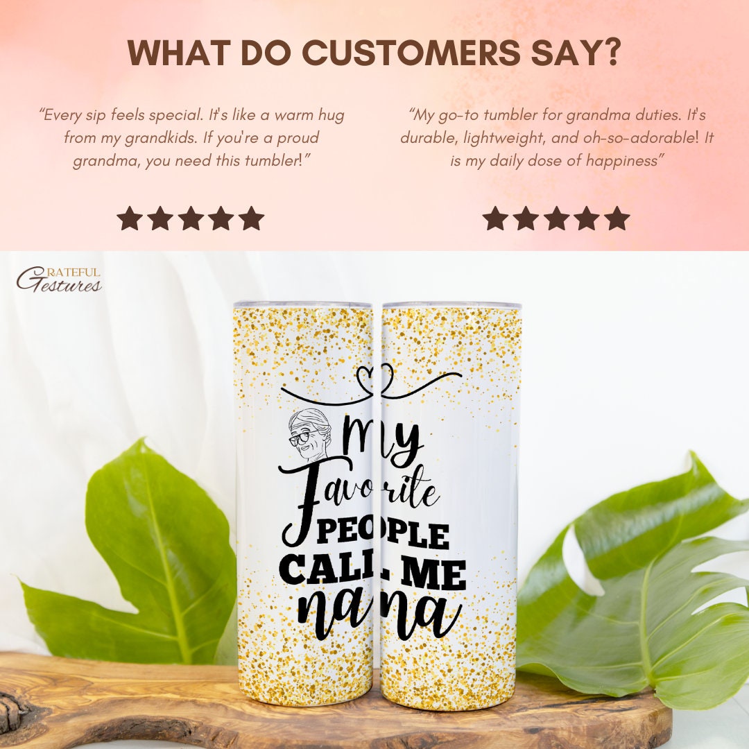 Nana Tumbler, Gliterry Gold Nana 20oz Tumbler with Straw