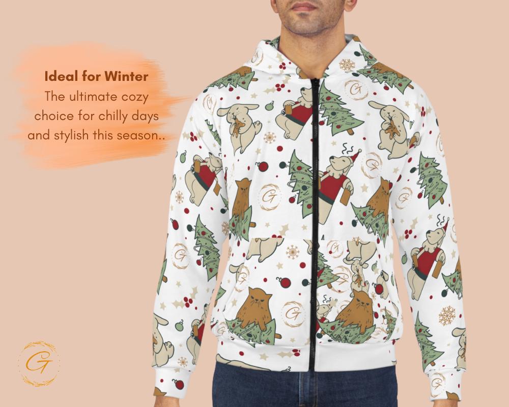 Anti Christmas White Design Unisex Zip Hoodie All-Over Print Holiday Sweatshirt
