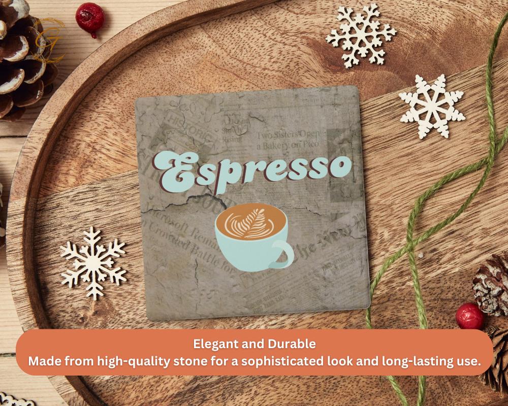 Soapstone Coaster Espresso Design with Cork Backing Square Stone Coasters