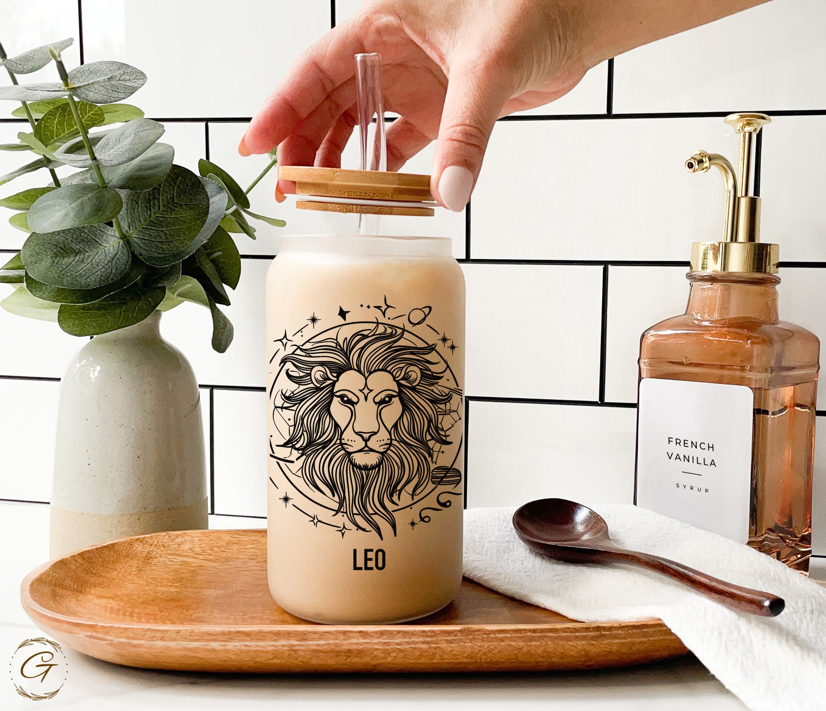 Zodiac Leo Frosted Glass Cup