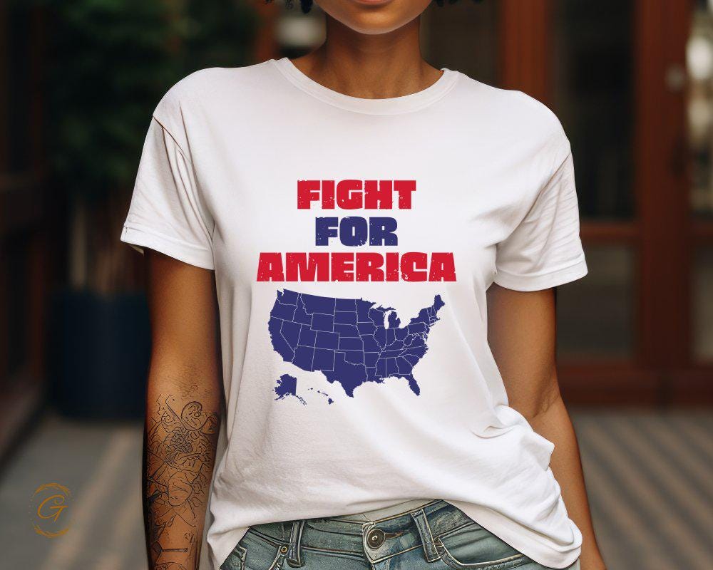 Fight for America T-Shirt, Patriotic USA Map Tee