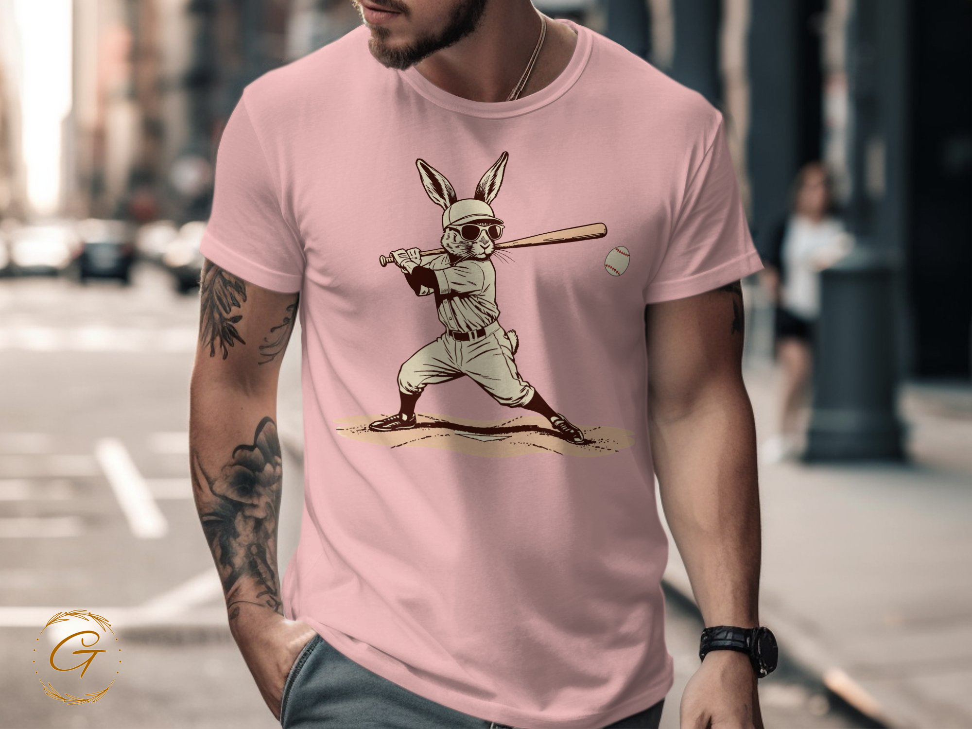 Fierce Bunny Baseball Players Pink Graphic T-shirt product