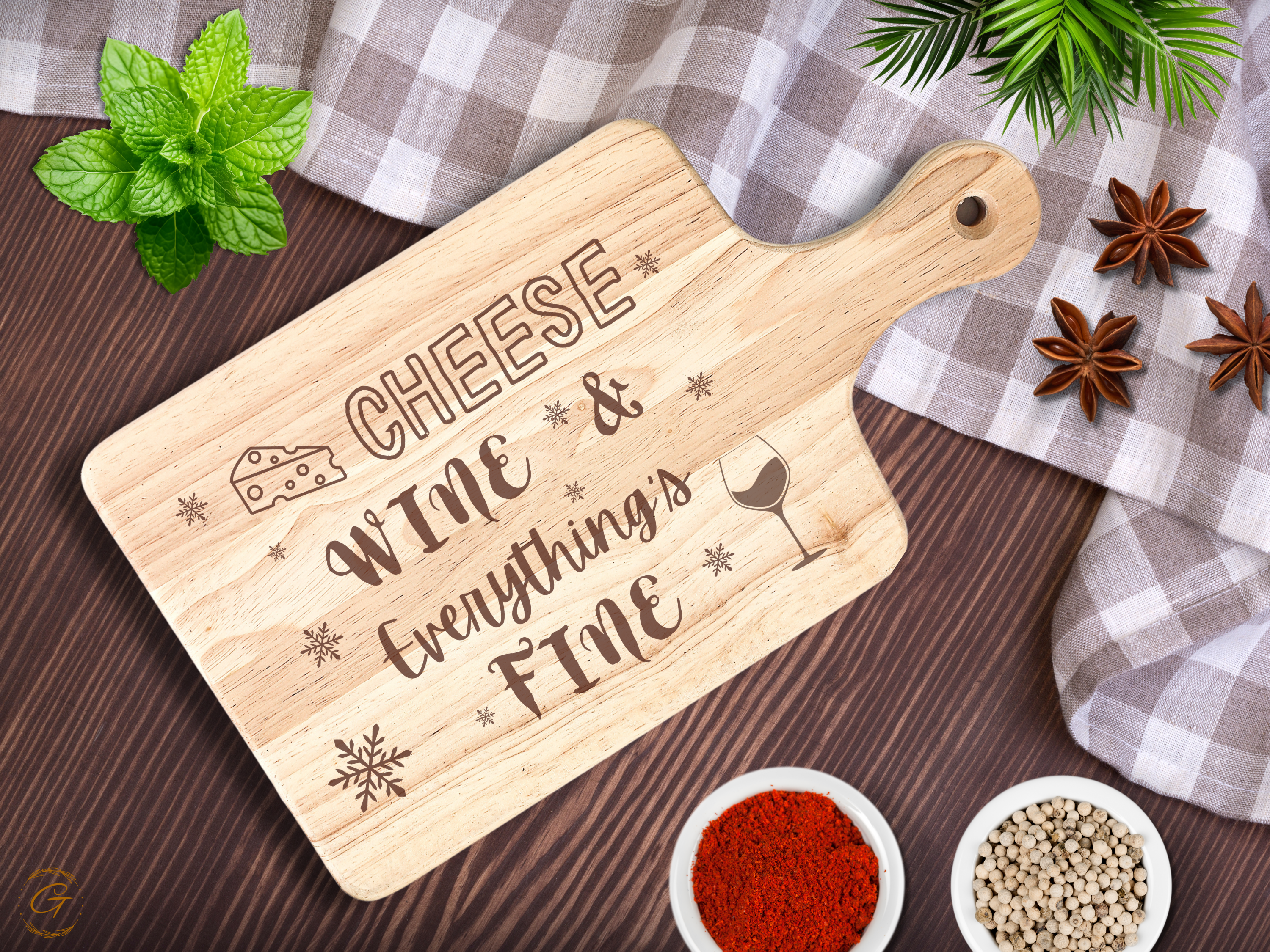 Cheese Wine & Everything's Fine Hardwood Cutting Boards
