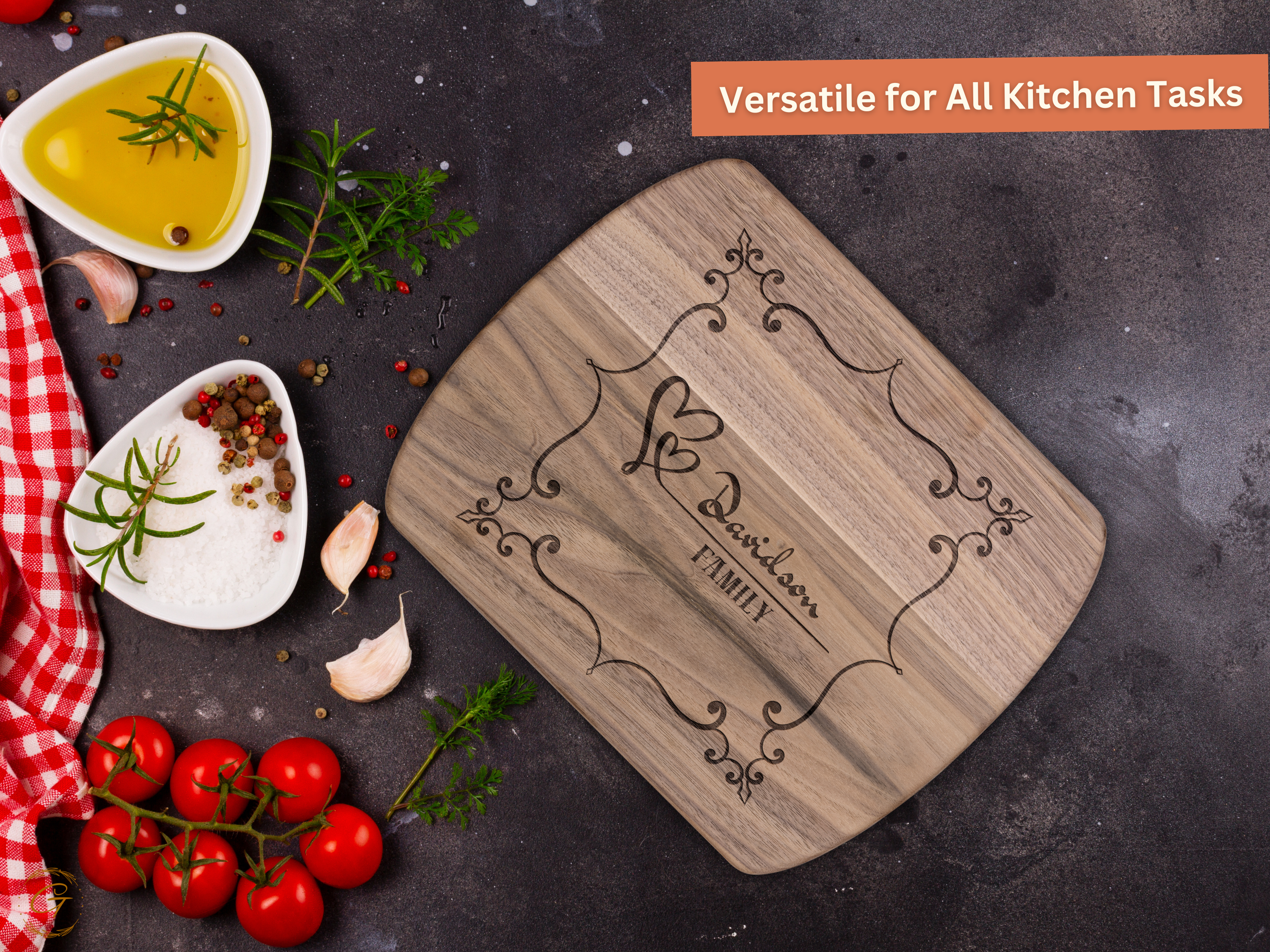 Personalized Hardwood Oval Cutting Board with Family Name