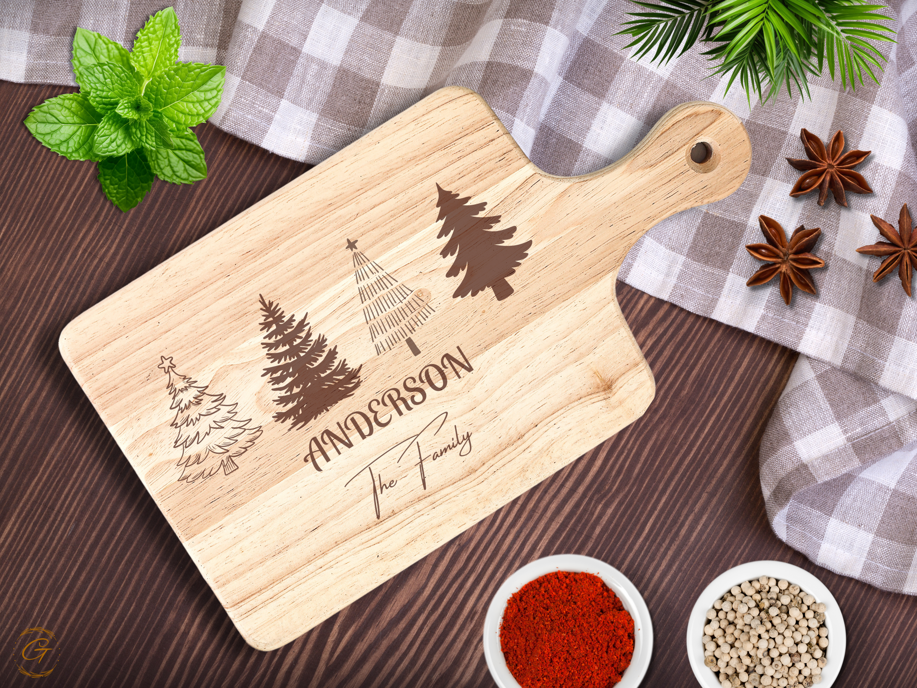 Personalized Christmas Tree Cutting Board with Family Names