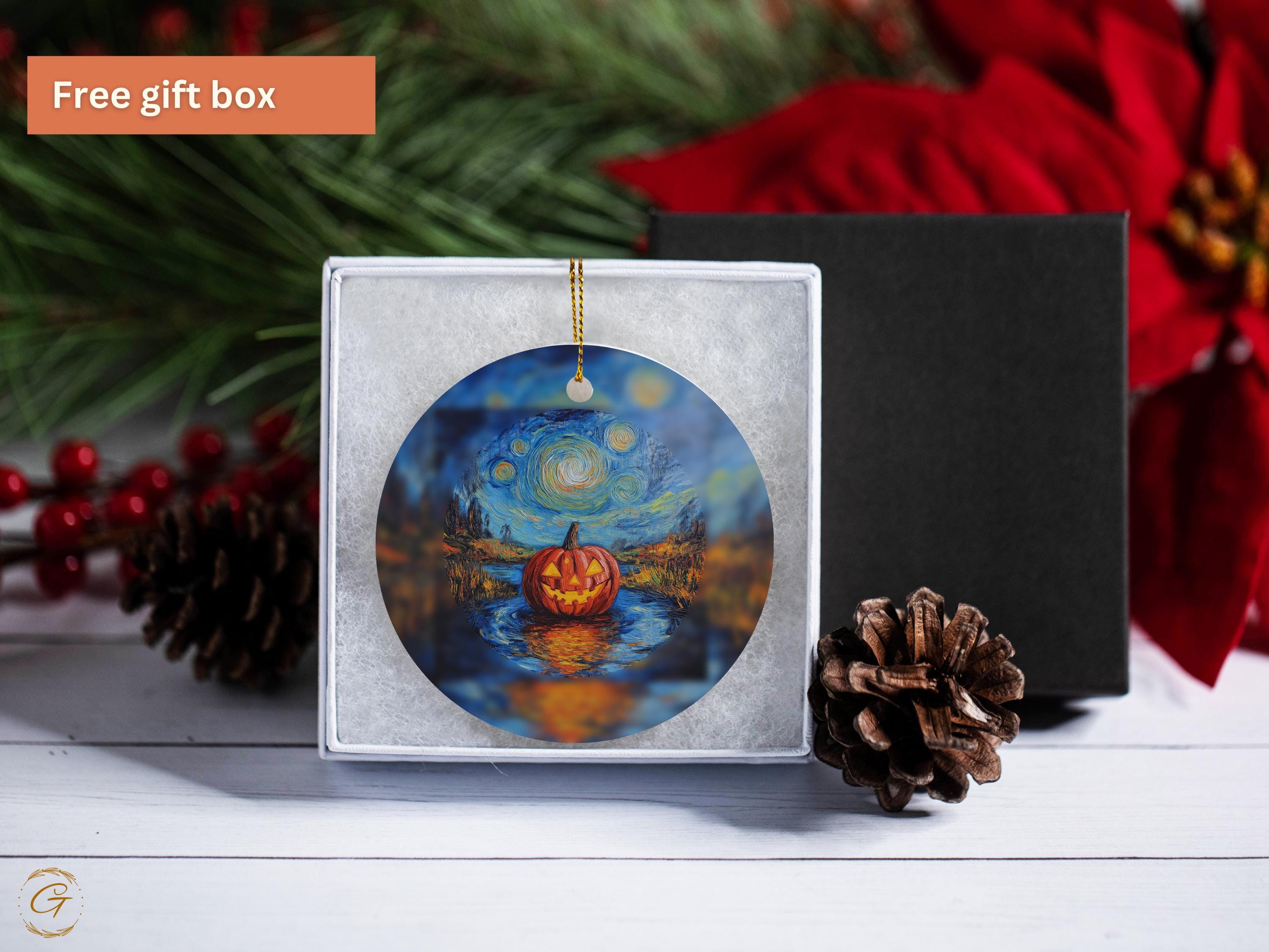 Halloween Pumpkin Ornament, Starry Night Design, Unique Holiday Decoration, Hand-painted Pumpkin Art Ornament Halloween Ornament Decoration