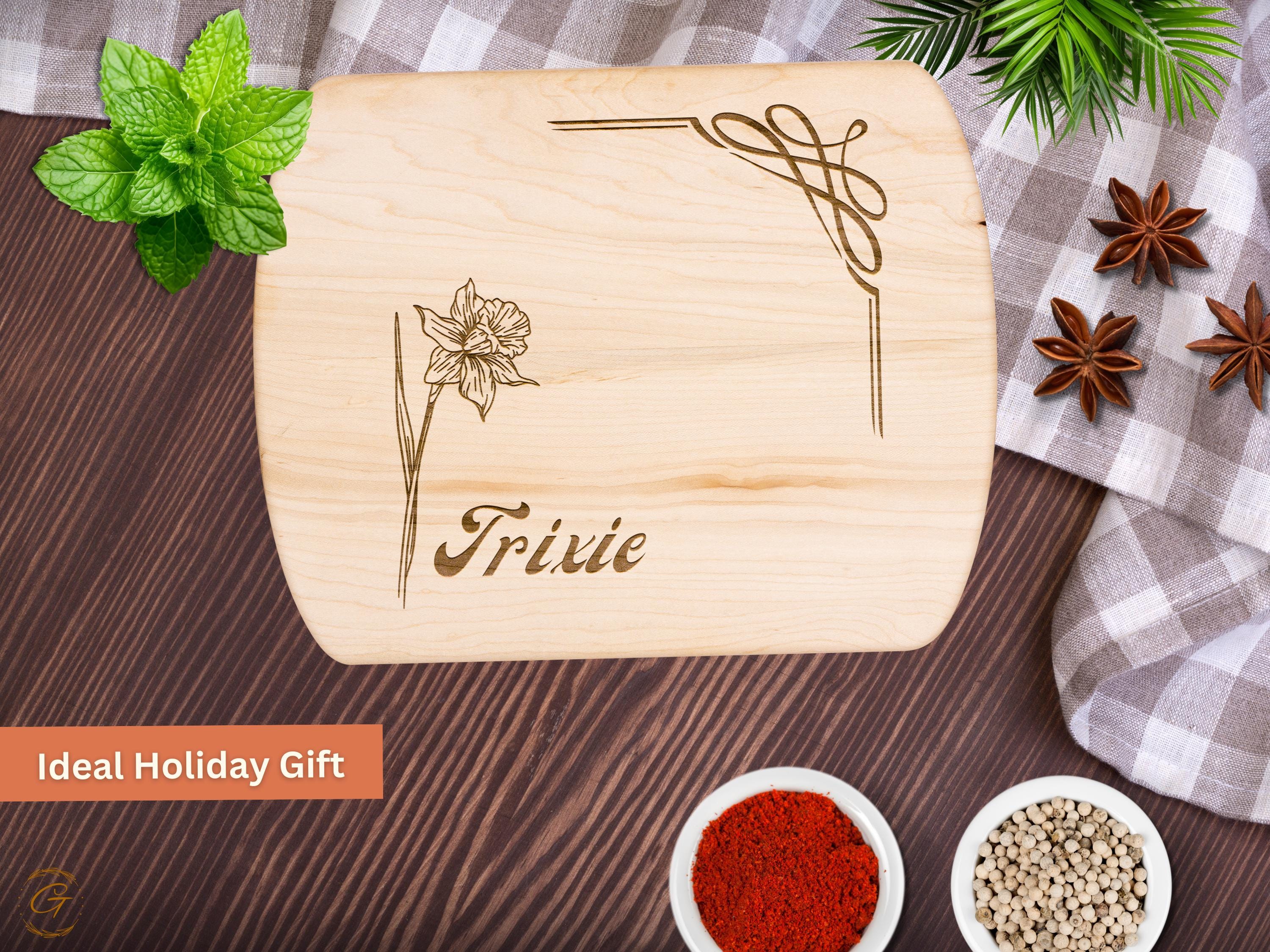 Personalized Cutting Board with Name & Daffodil Flower - March Birthday Gift
