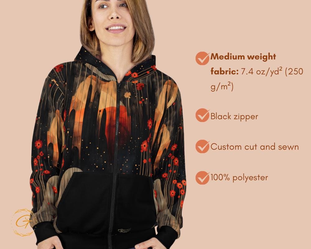Quantum Nature Black Design Unisex Zip Hoodie All-Over Print