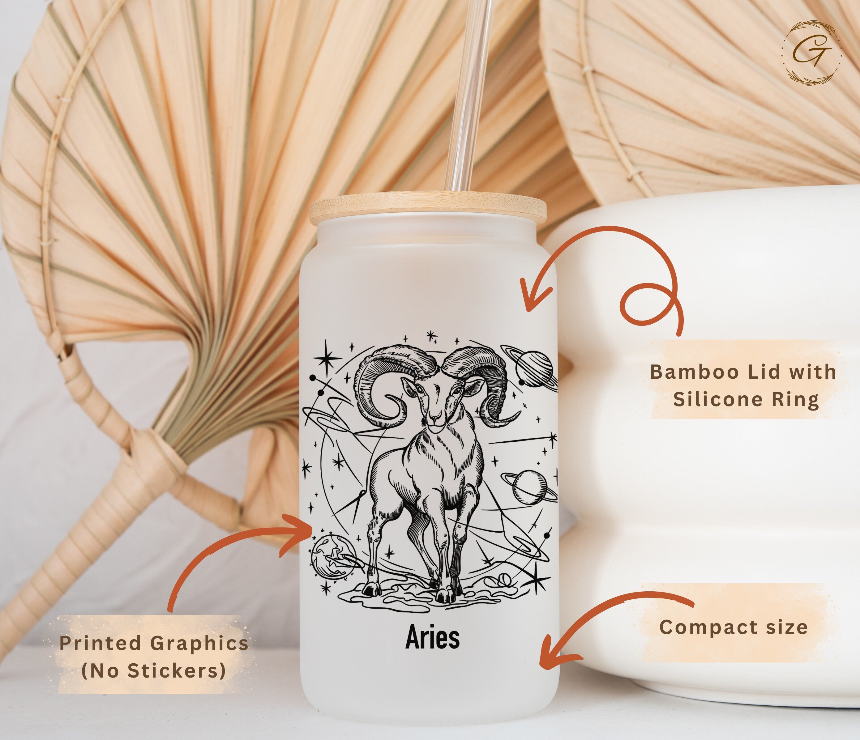Aries Frosted Glass Cup Zodiac Sign