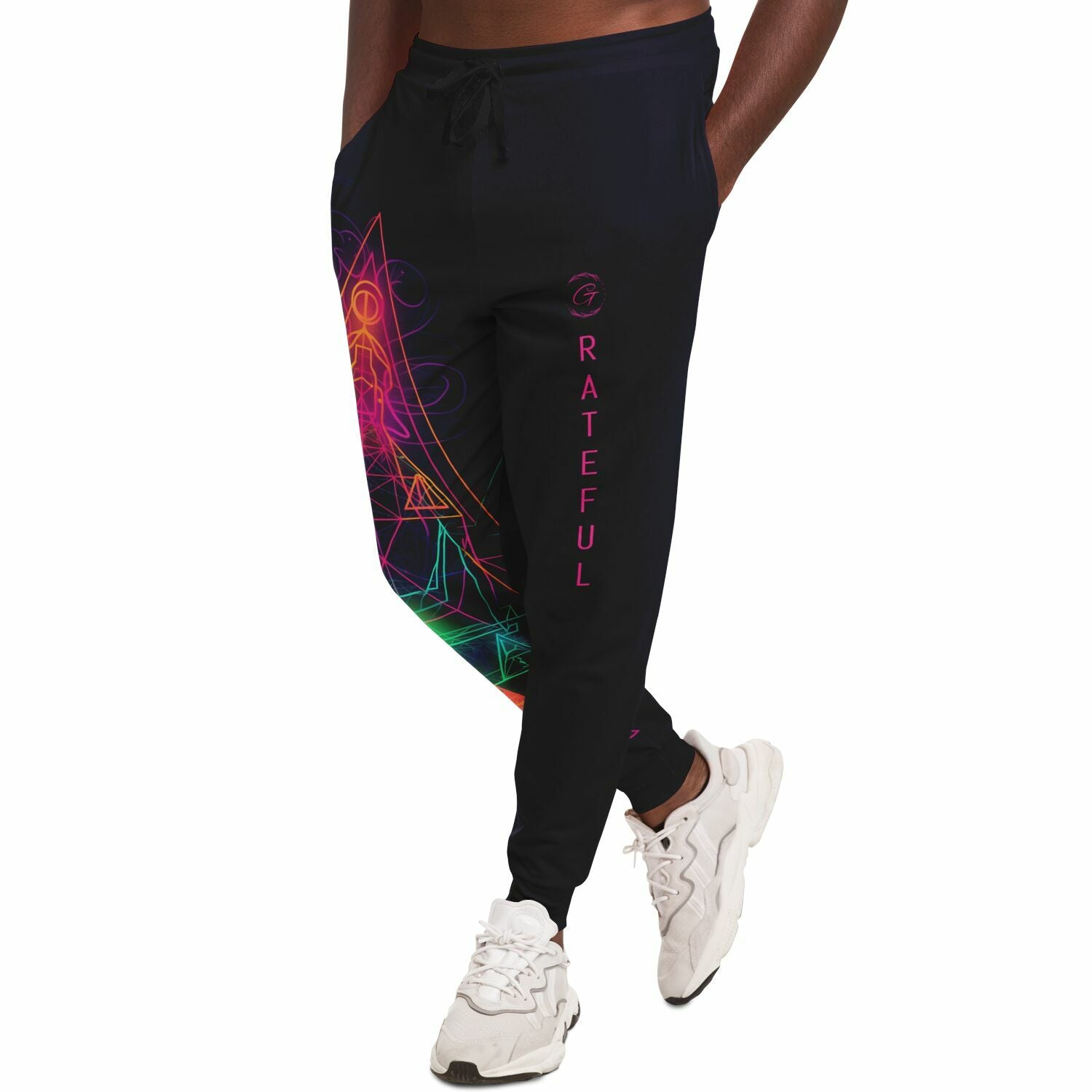 Neon Geometric Spiritual Joggers – Psychedelic Enlightenment Sweatpants