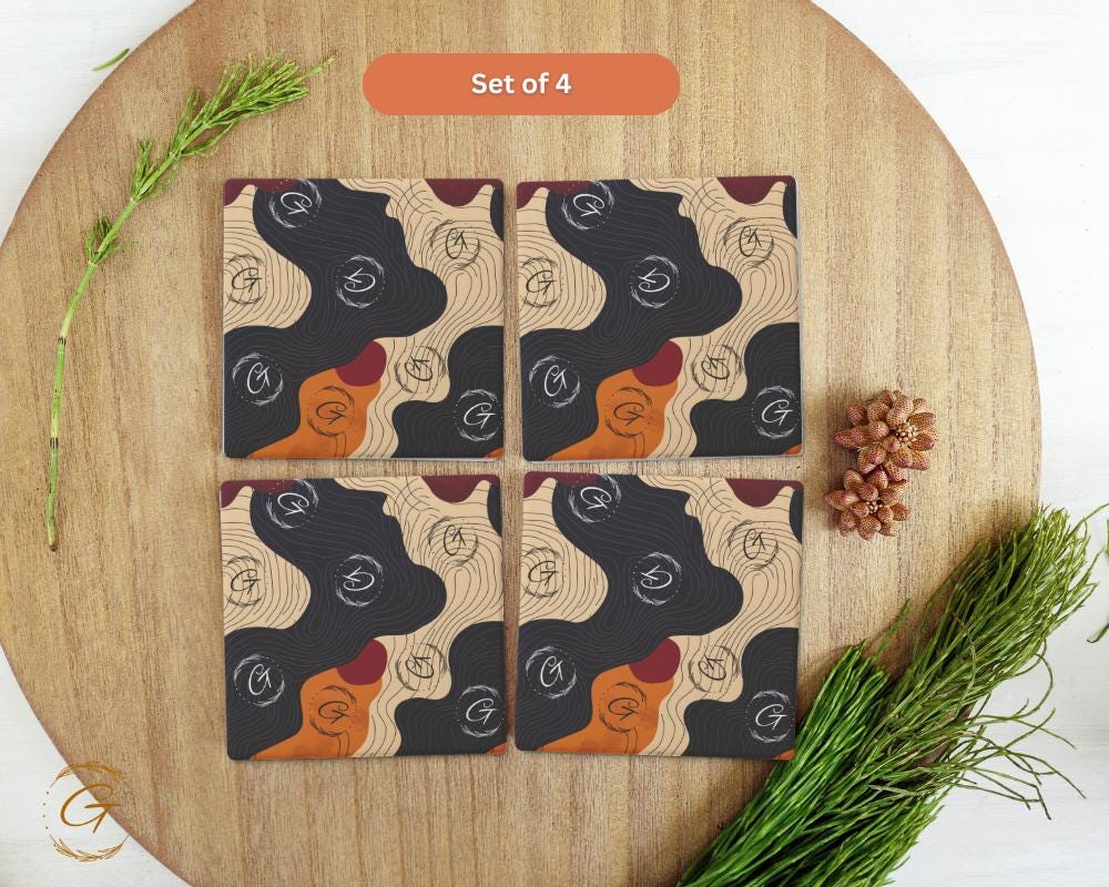Soapstone Coaster Wave Line Design with Absorbent Cork Backing Square Stone Coasters Home Decor Gift for Coffee or Drinks Perfect for Tables
