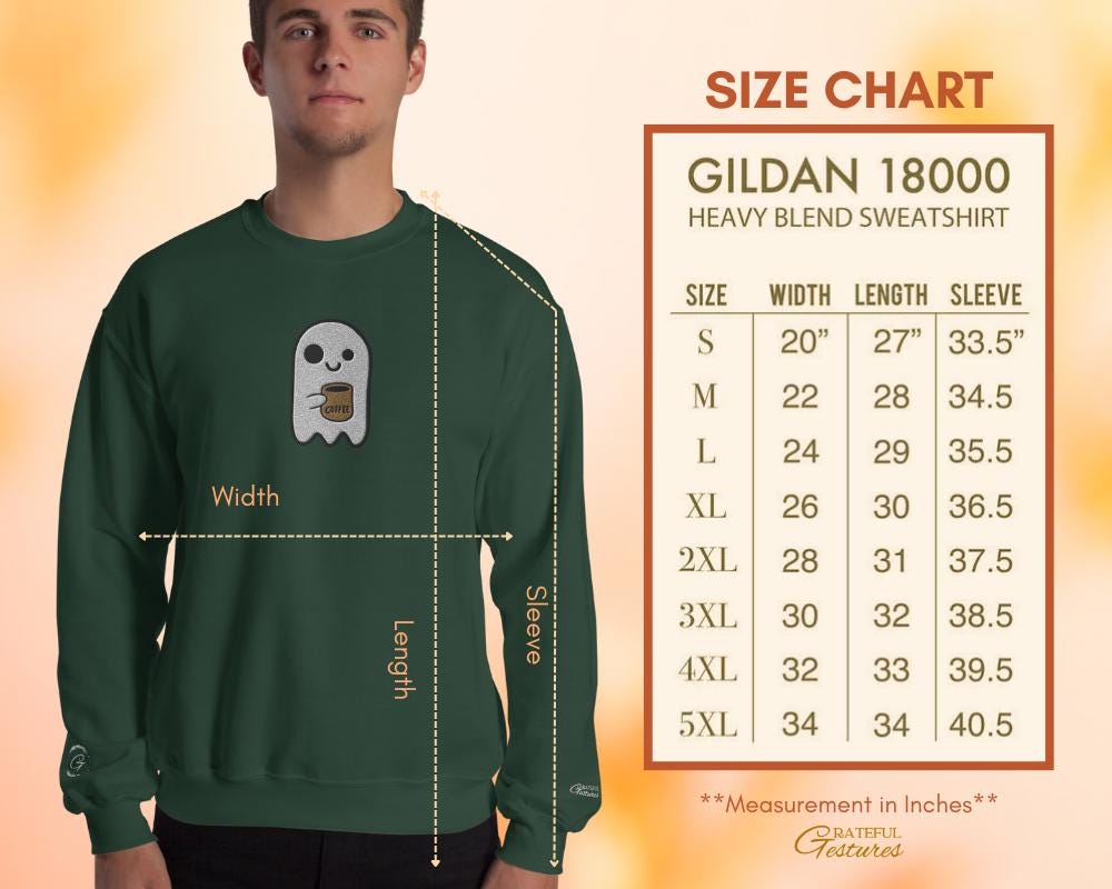 Halloween Sweatshirt, Cute Embroidery Ghost with Coffee Mug Graphic Sweatshirt Pullover Cozy Casual Long-Sleeve Warm-Up Top Ghost Lover Gift