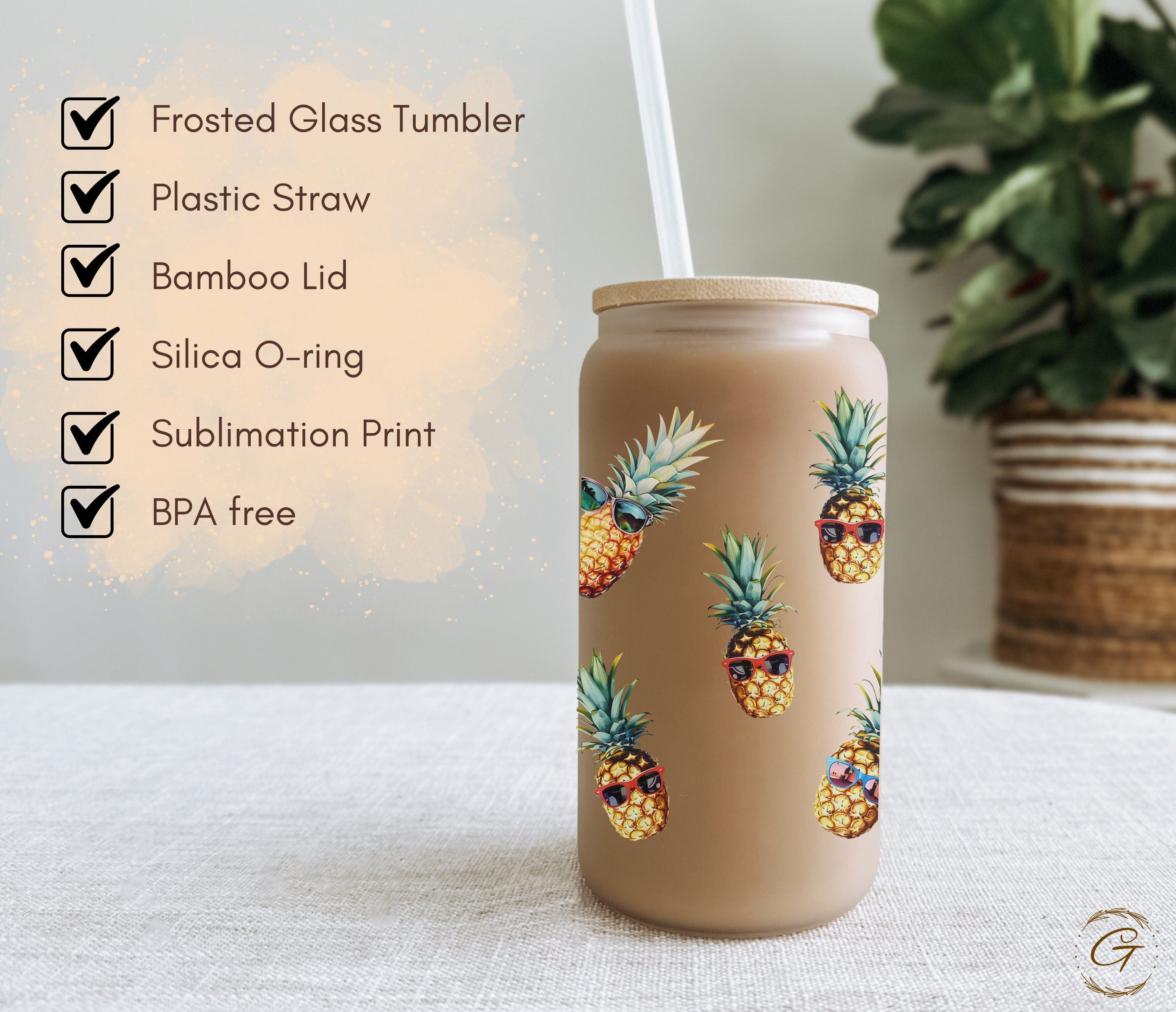 Pineapple Pattern Design Frosted Glass Tumbler