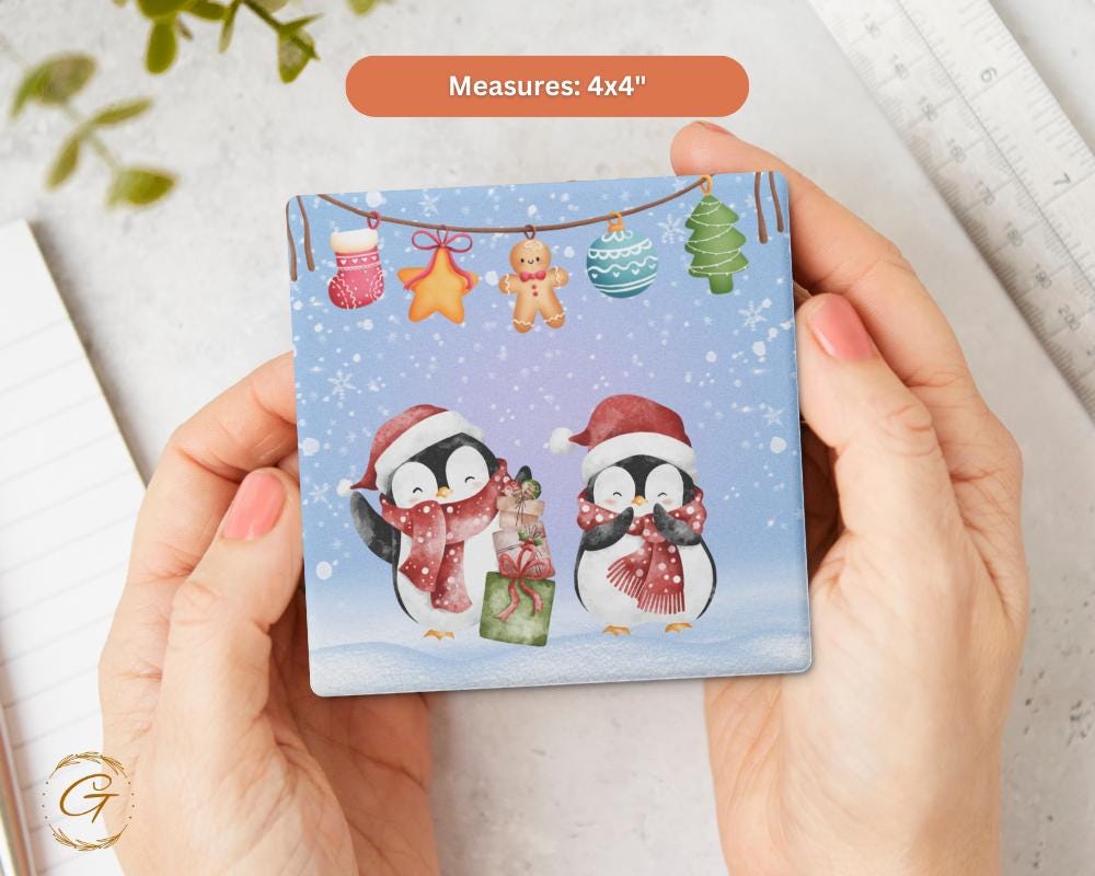 Soapstone Coaster Christmas Penguins Design