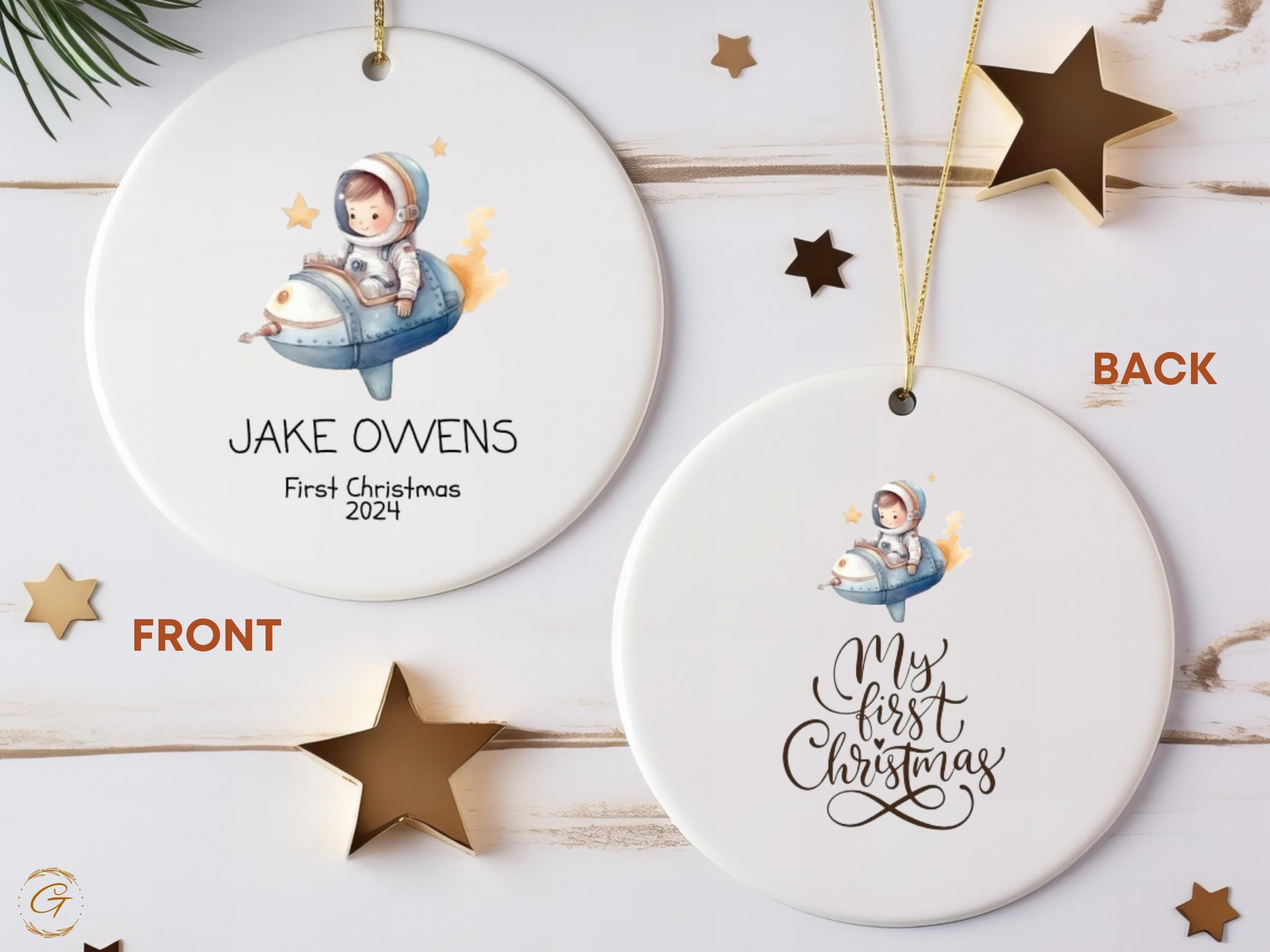 Personalized Baby Boy First Christmas Ornament , Rocket Ship Baby Ornaments, Custom Christmas Tree Decoration for Newborn, Holiday Keepsakes