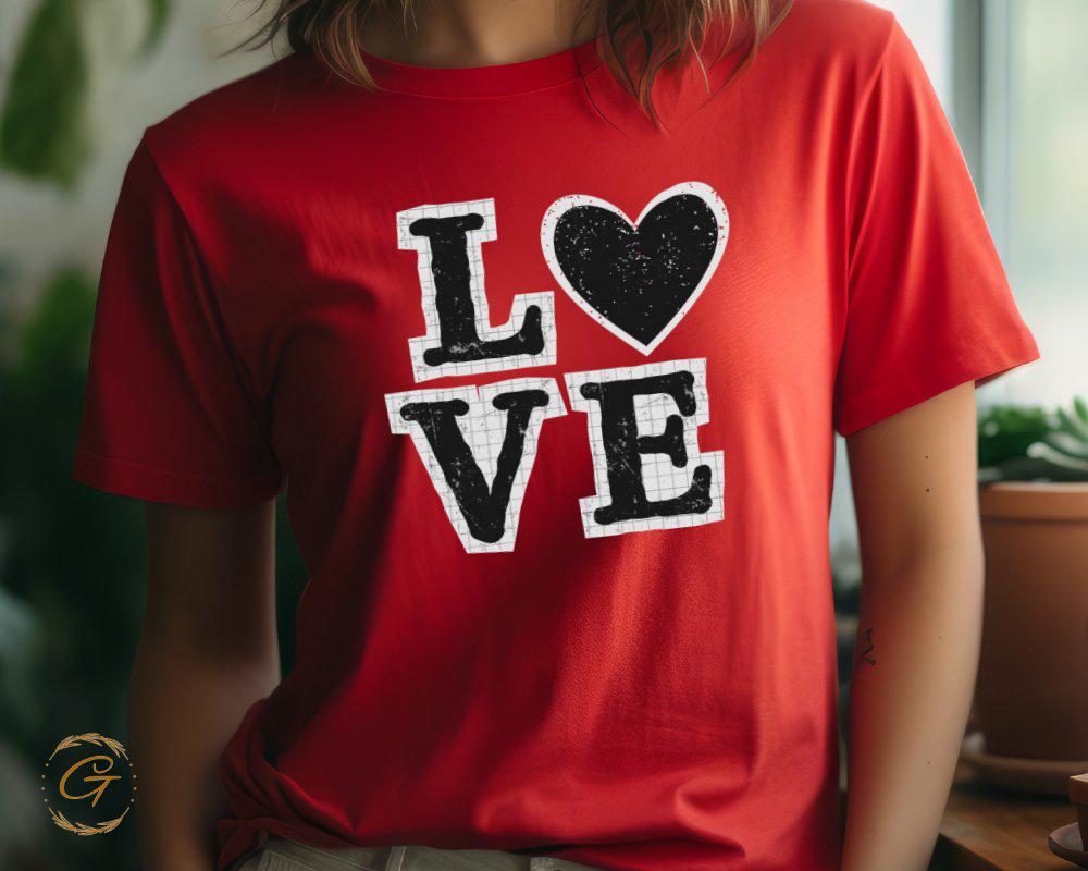 Valentines T-Shirt, Love Heart Text Graphic Tee