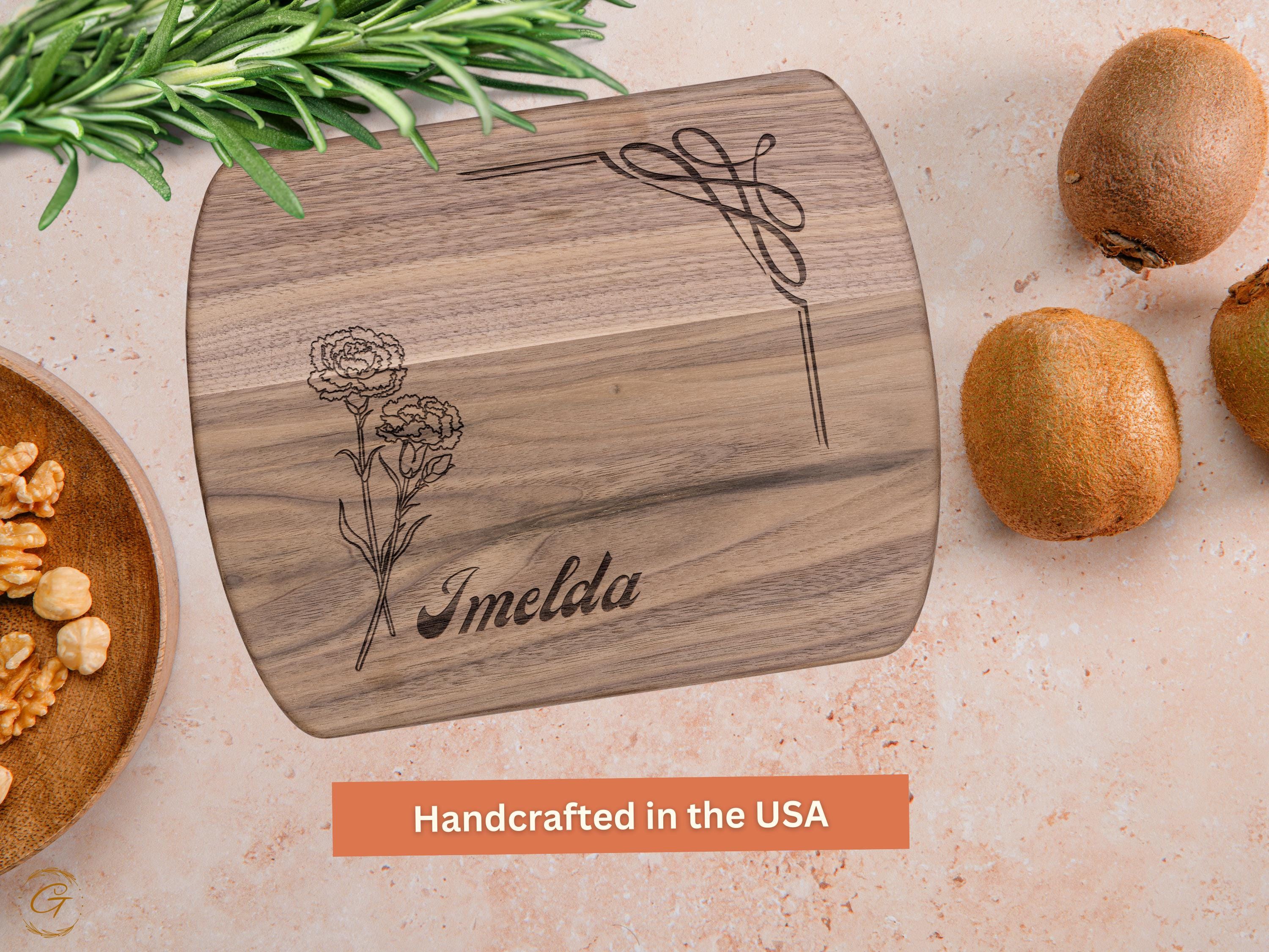 Personalized Cutting Board with Name and Carnation Flower - January Birth Flower Gift