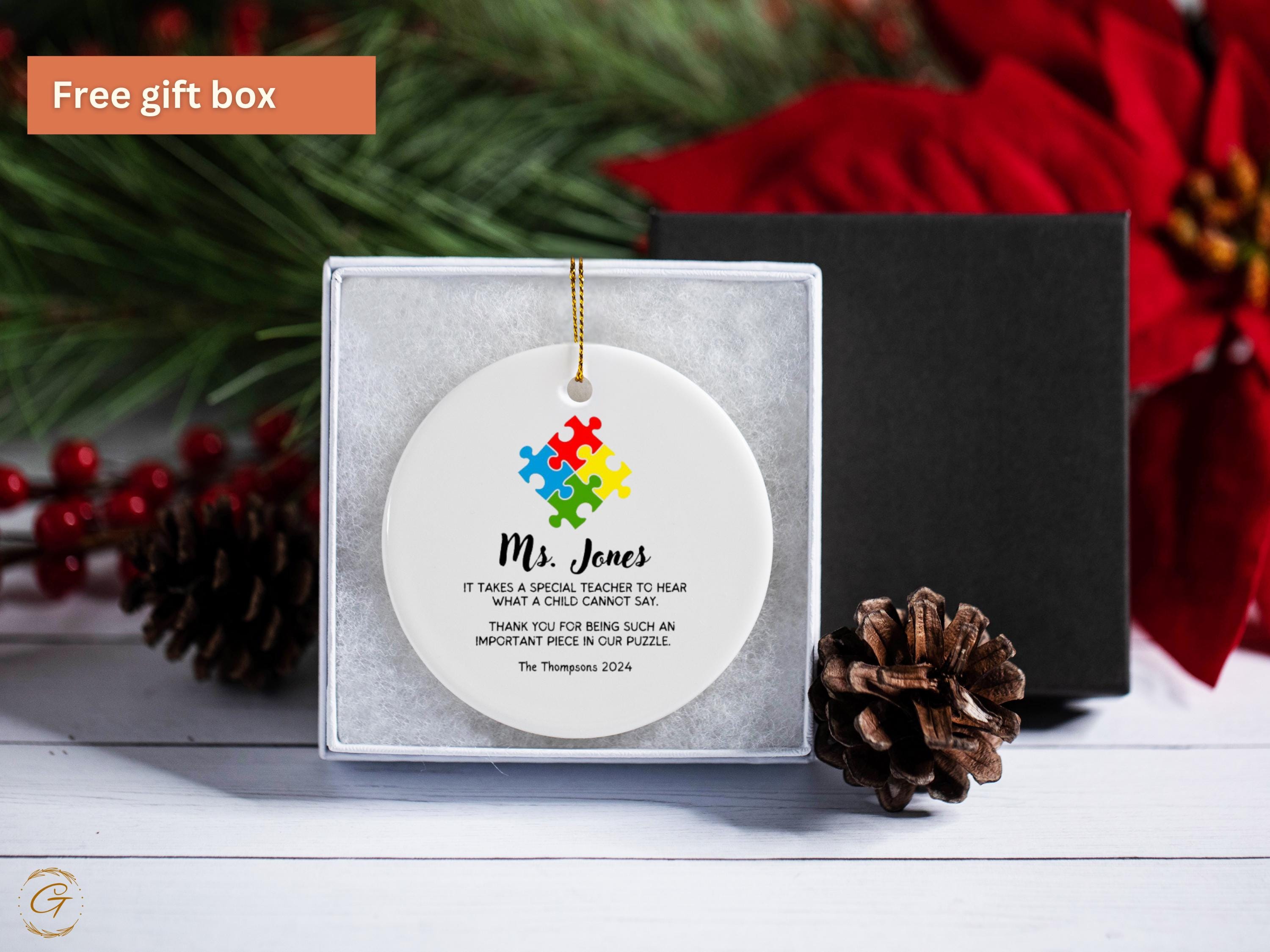 Personalized Teacher Ornament, Puzzle Piece Special Gift, Unique Appreciation Gift, Custom Teacher Holiday Keepsake, Teacher Thank You Gifts