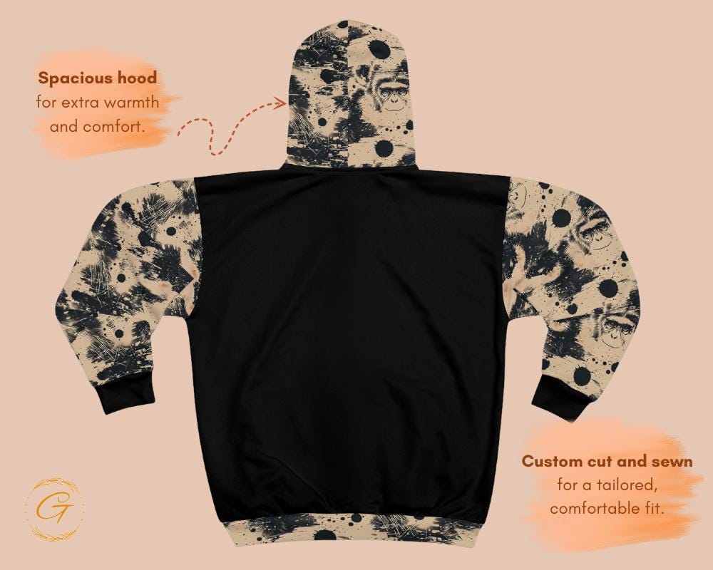 Vintage Monkey Unisex Zip Hoodies All-Over Print