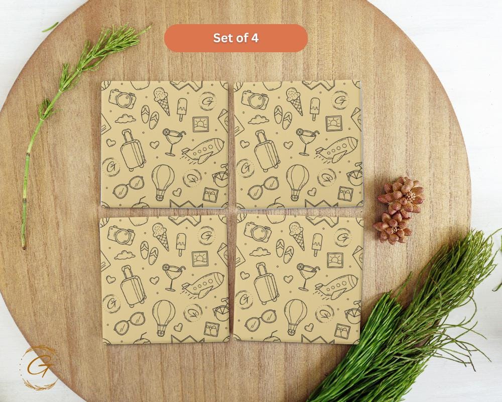 Soapstone Coaster with Doodle Hobby Pattern Design, Unique Drink Coaster with Cork Backing Perfect for Home Decor or Gift Idea for Hobbyists