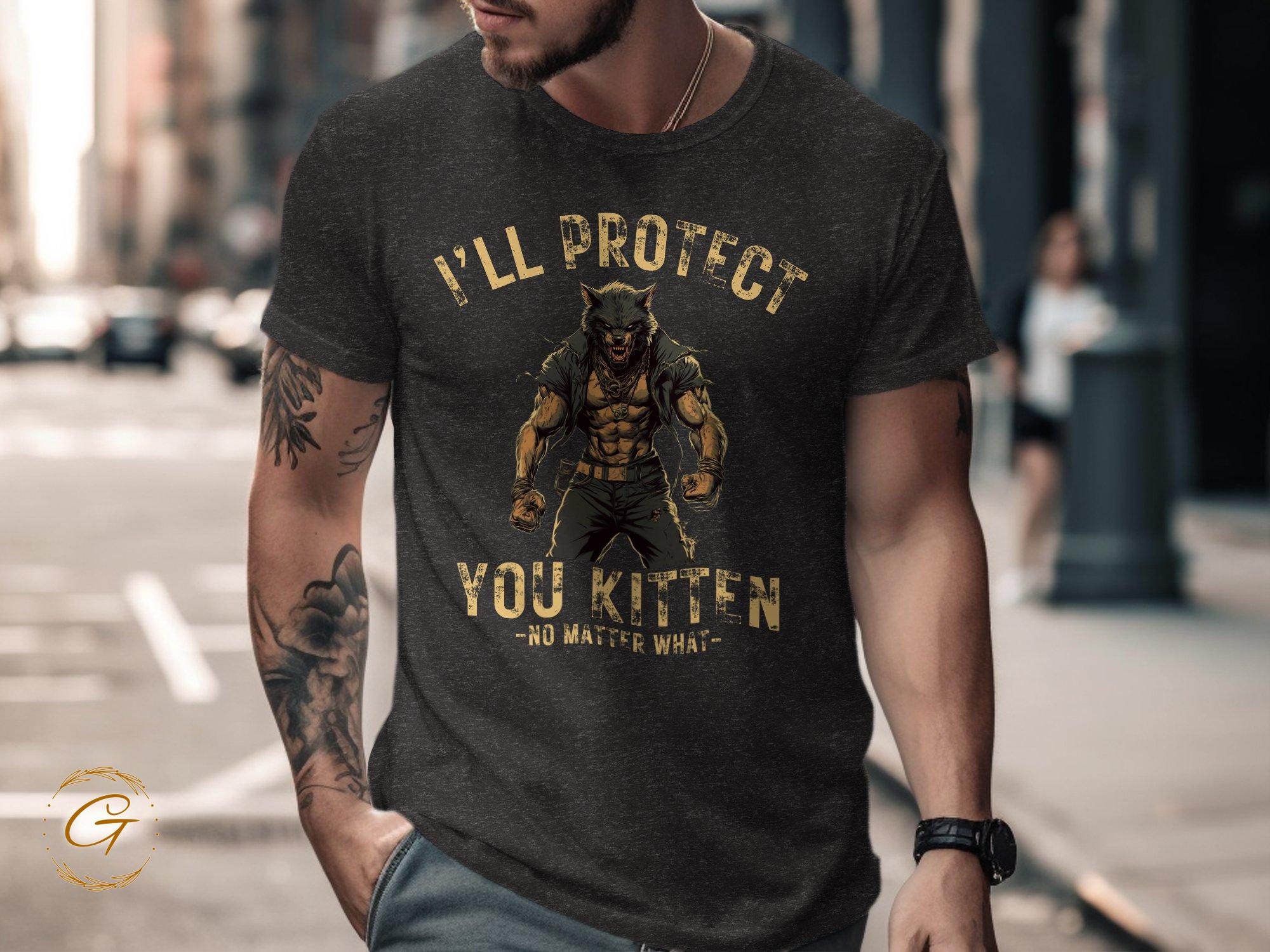 Cat Lover T-Shirt "I'll Protect You Kitten No Matter What" Tee