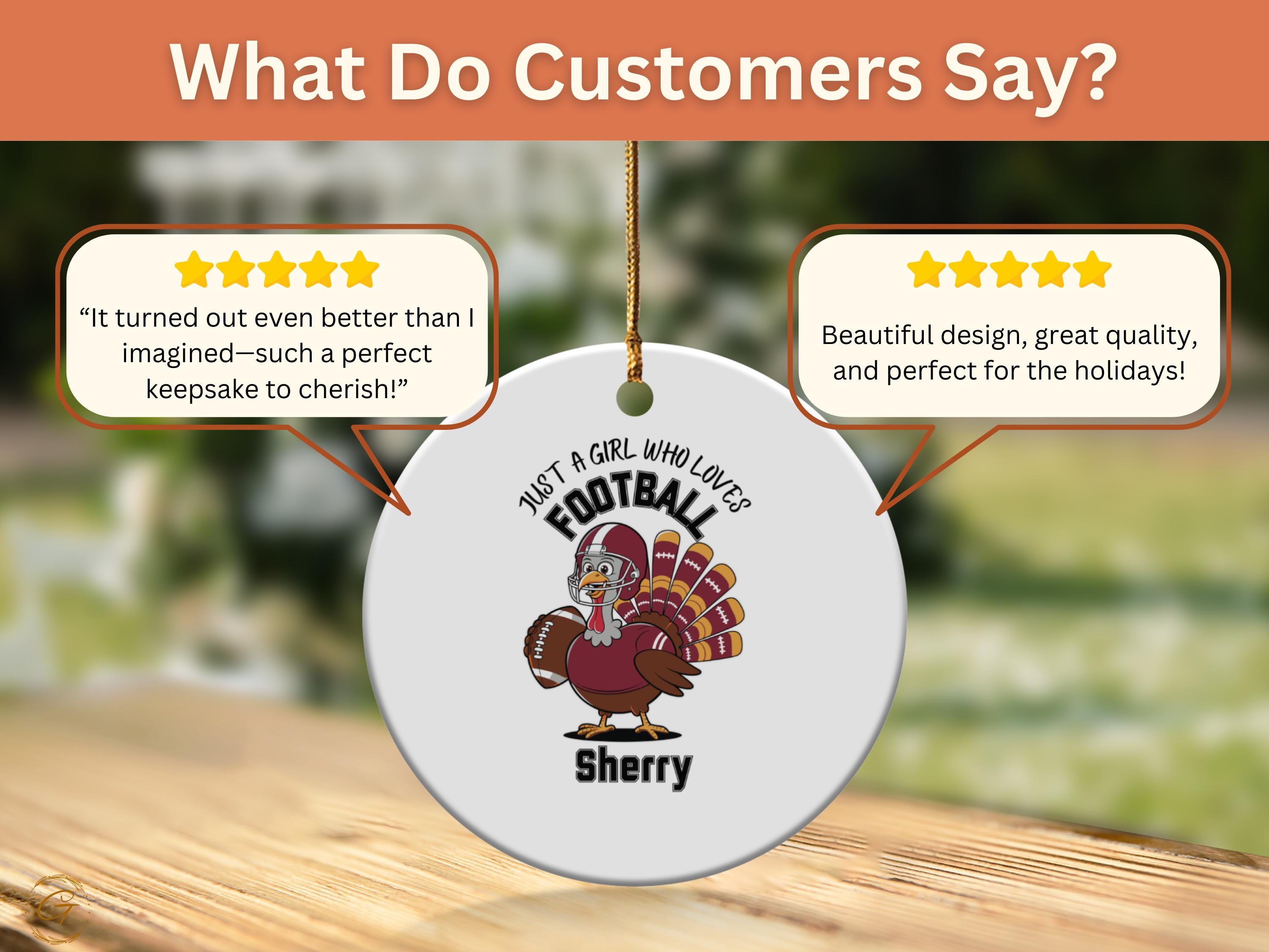Personalized Thanksgiving Football Ornaments, Girl Who Loves Football Turkey Holiday Keepsakes, Holiday Ornaments, Football Turkey for Girls