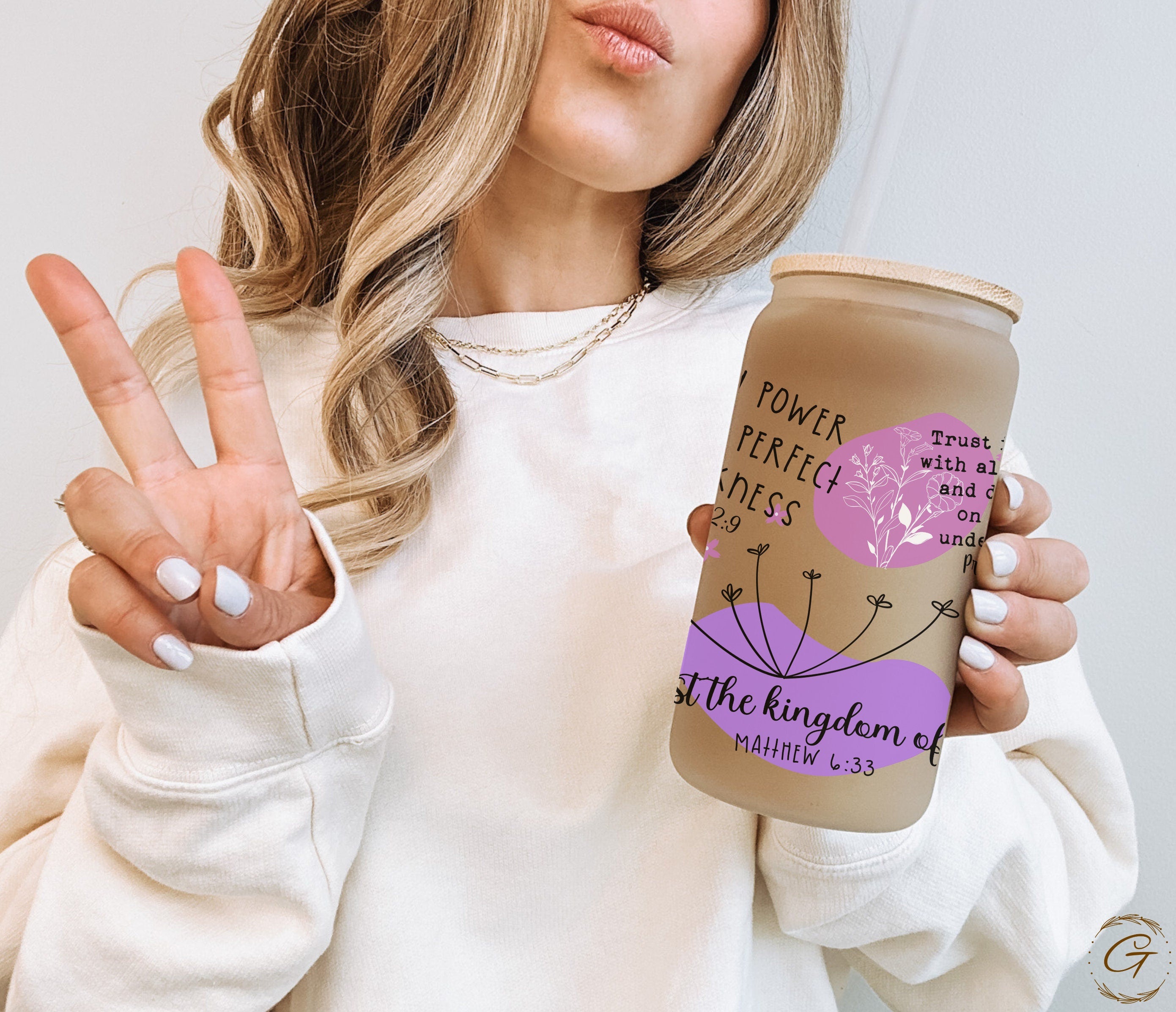 16oz Christian Affirmation Frosted Libbey Cup, Purple Inspirational Drinkware Gift, Spiritual Encouragement Gift, Bible Affirmations Tumbler